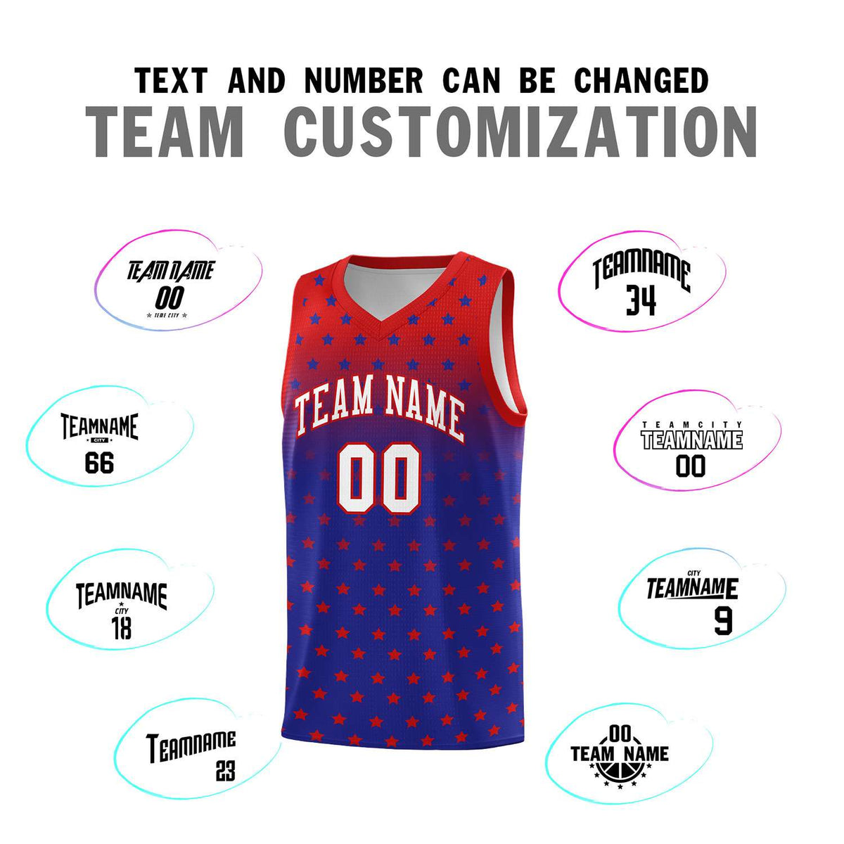 Custom Red Royal Gradient Start Pattern Basketball Jersey Sets