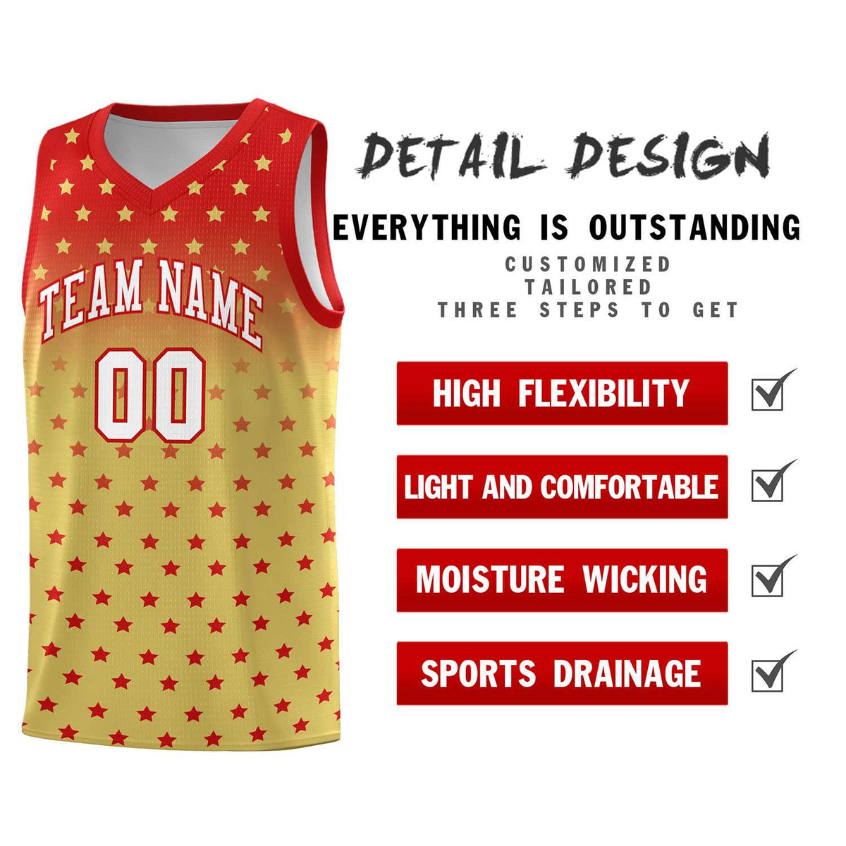 Custom Red Old Gold Gradient Start Pattern Basketball Jersey Sets
