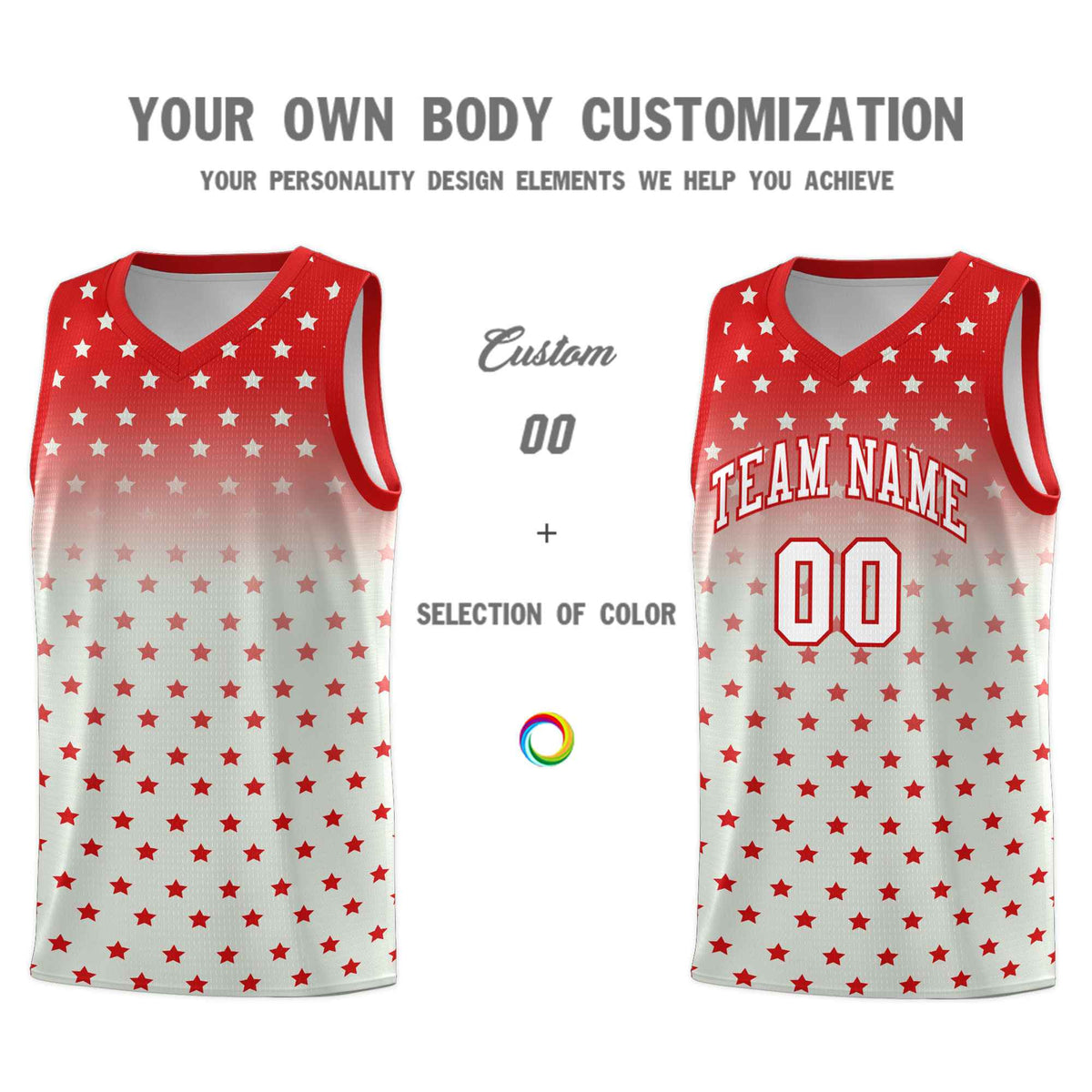 Custom Red Gray Gradient Start Pattern Basketball Jersey Sets