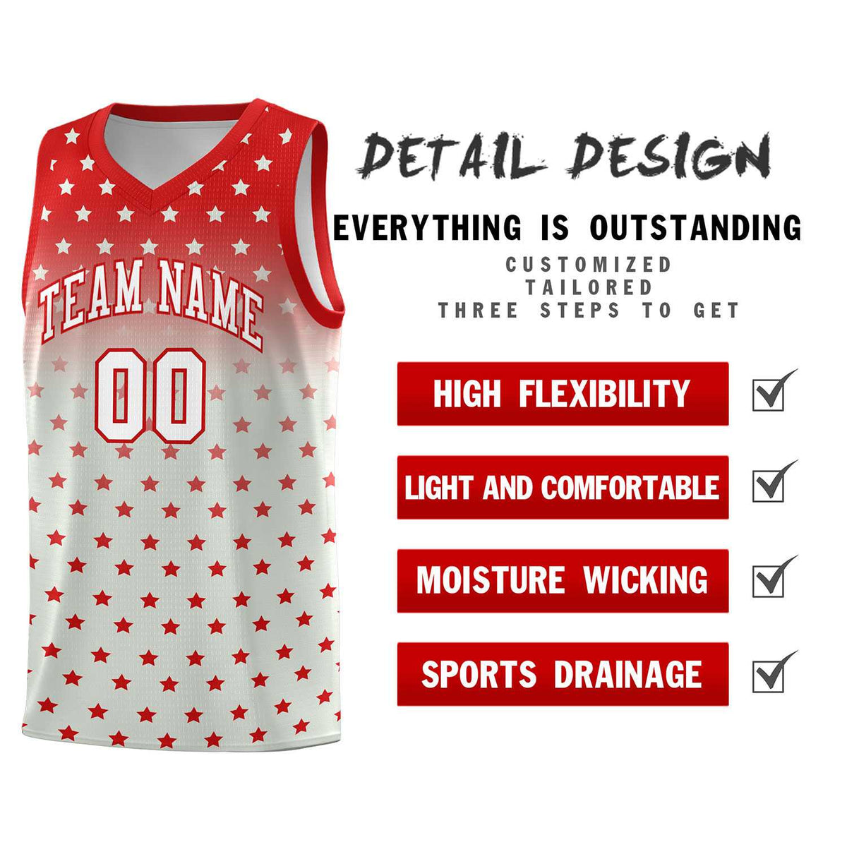 Custom Red Gray Gradient Start Pattern Basketball Jersey Sets
