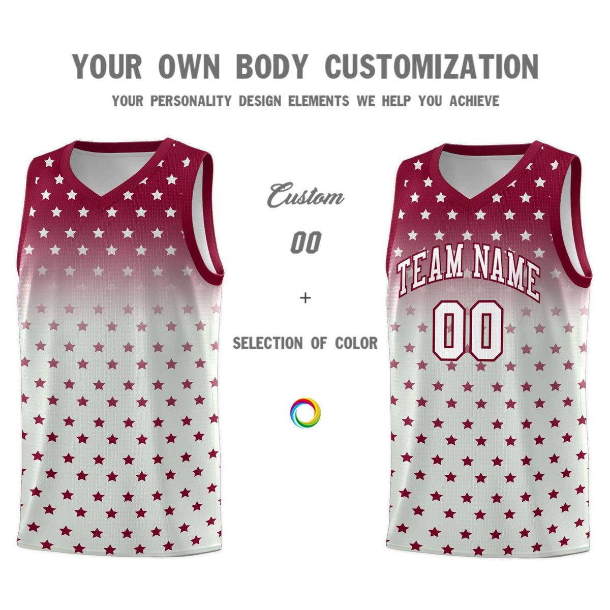 Custom Crimson Gray Gradient Start Pattern Basketball Jersey Sets