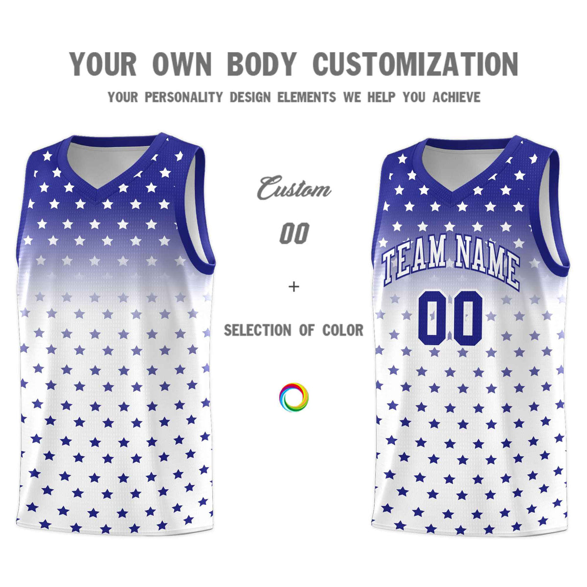 Custom Royal White Gradient Start Pattern Basketball Jersey Sets