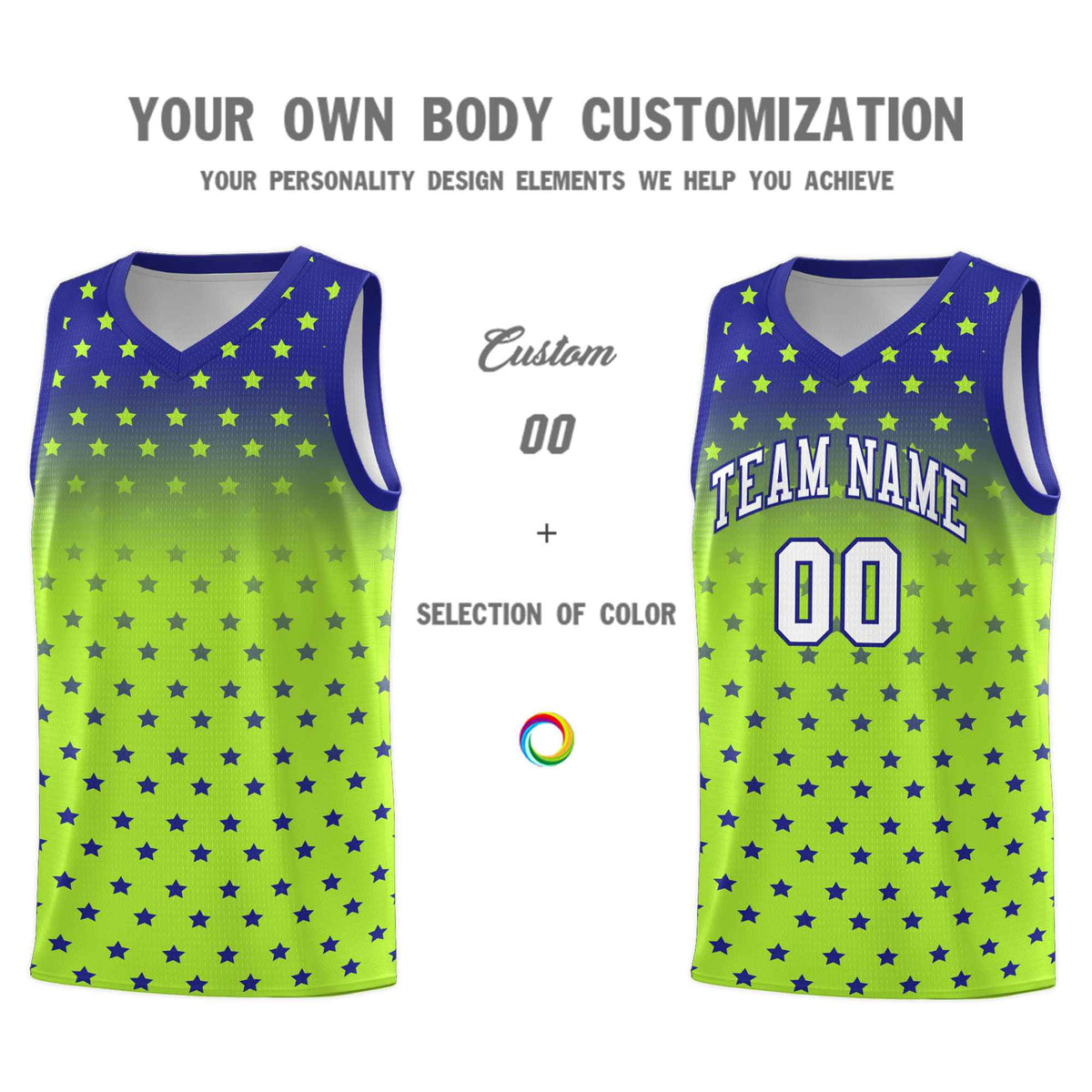 Custom Royal Light Green Gradient Start Pattern Basketball Jersey Sets