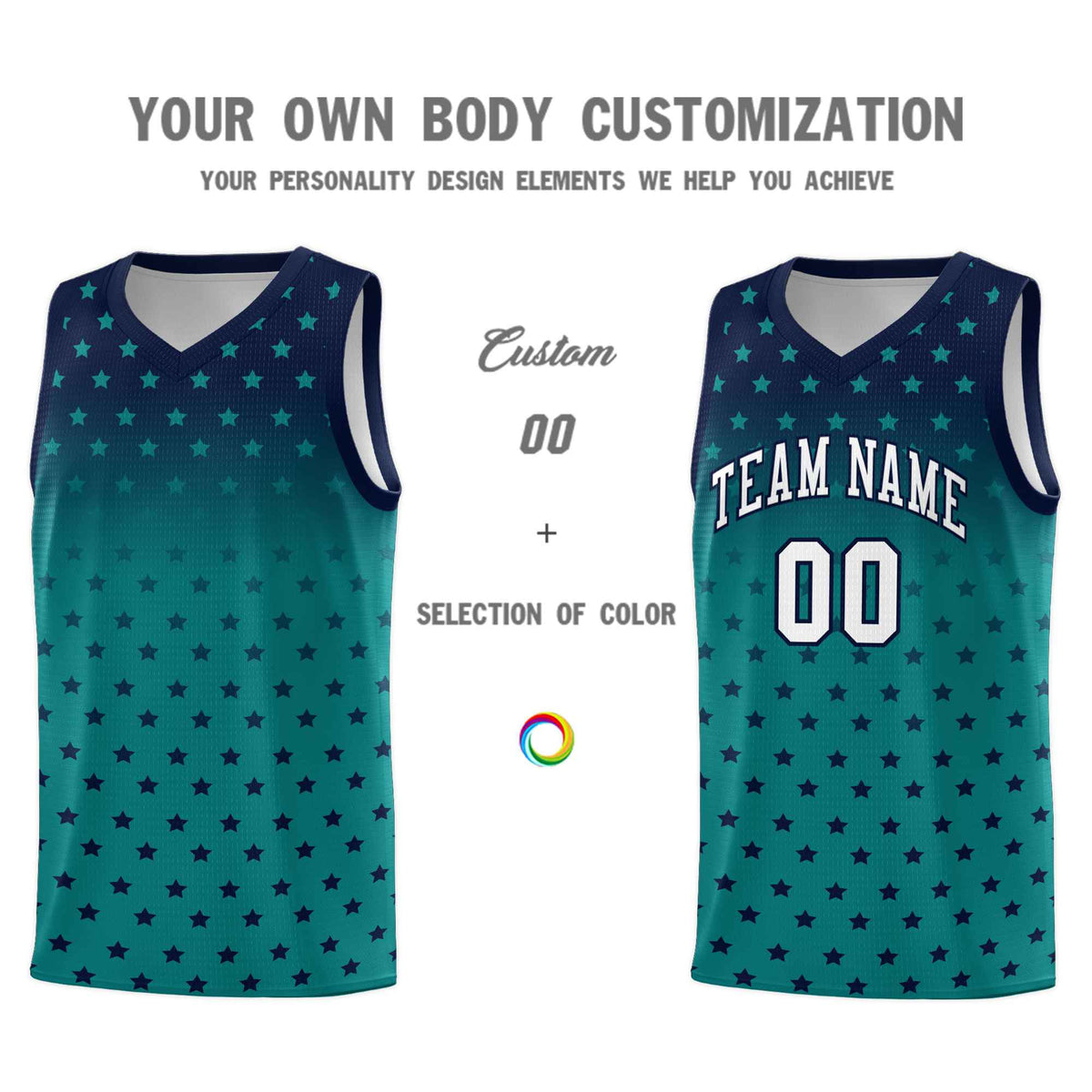 Custom Navy Aqua Gradient Start Pattern Basketball Jersey Sets