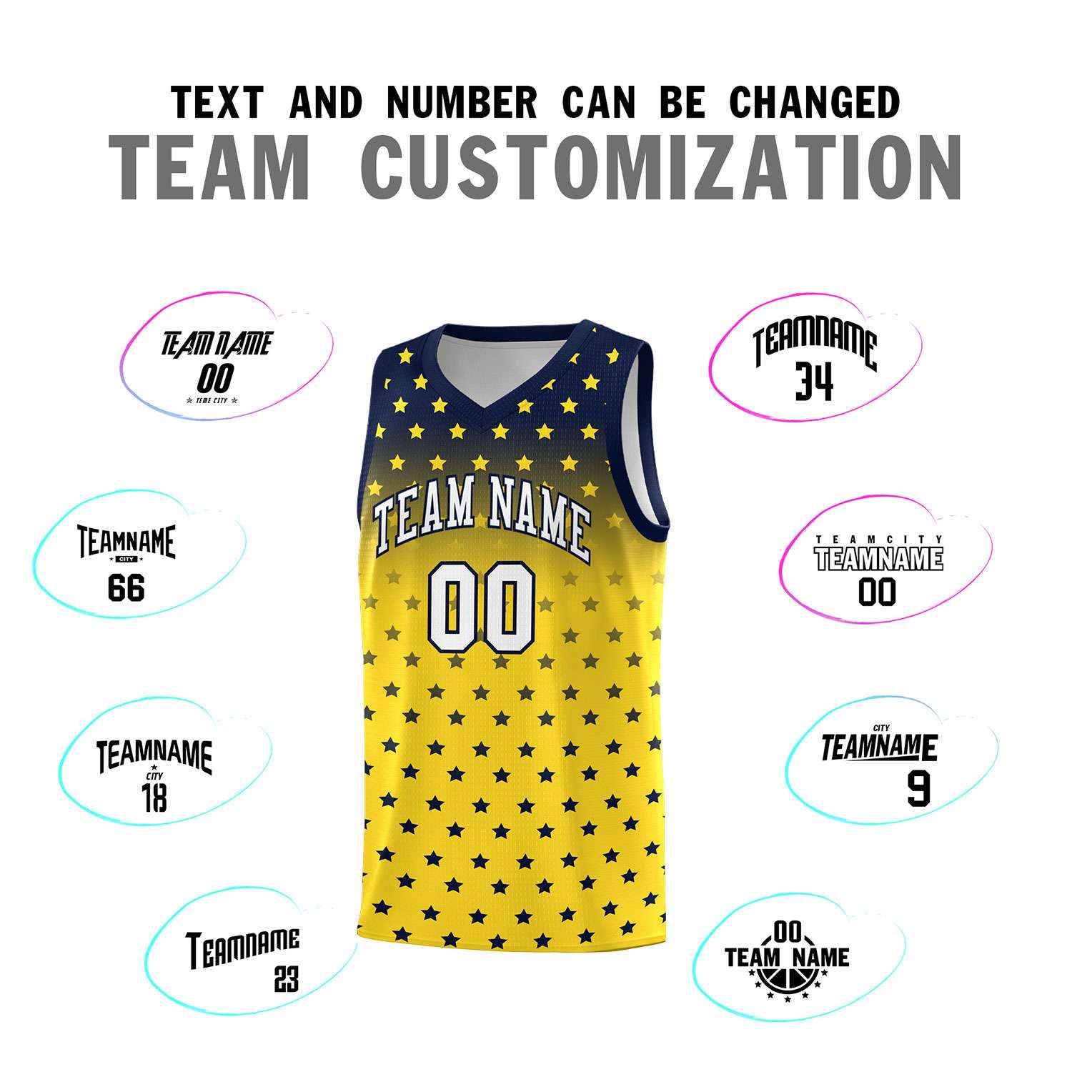 Custom Navy Gold Gradient Start Pattern Basketball Jersey Sets