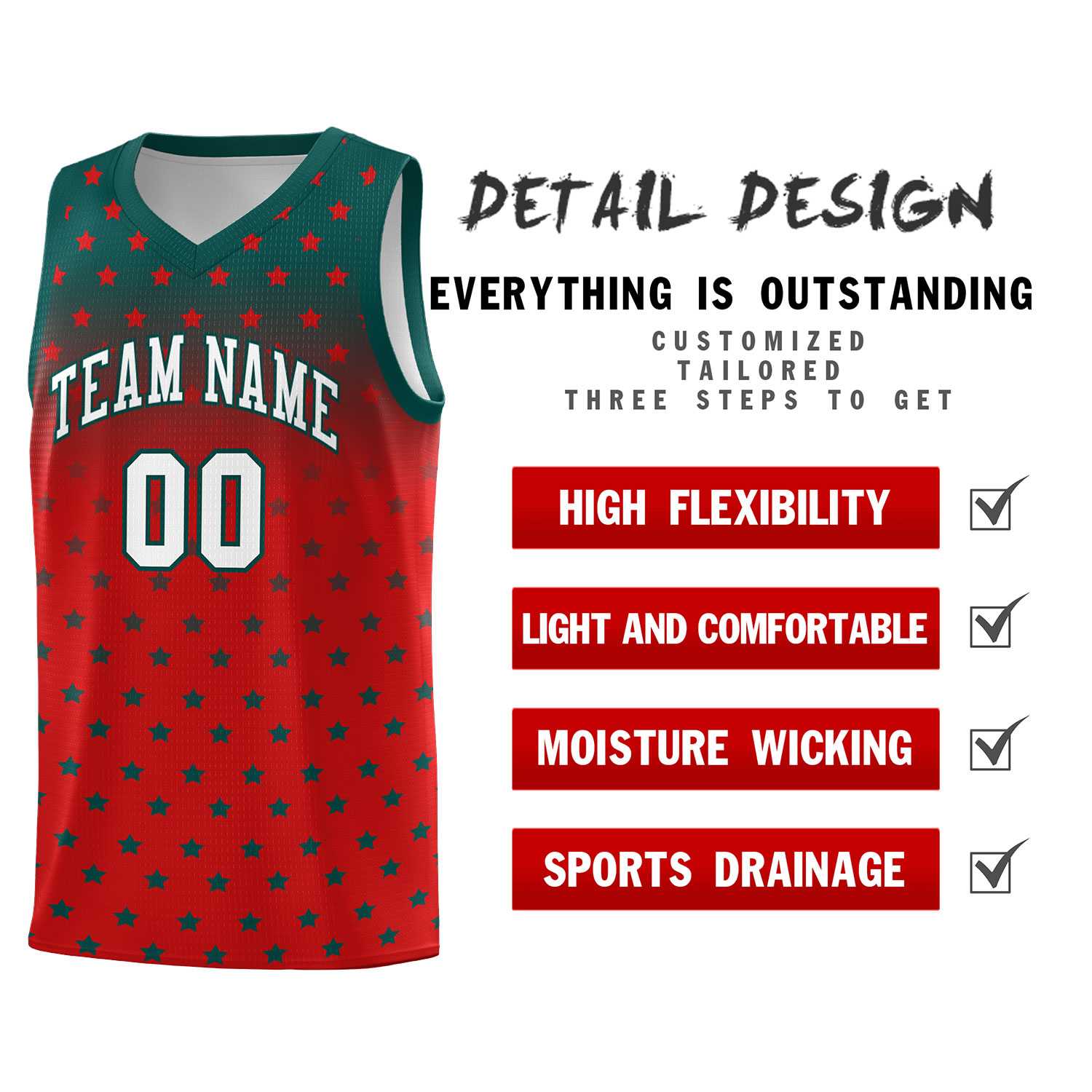 Custom Midnight Green Red Gradient Start Pattern Basketball Jersey Sets