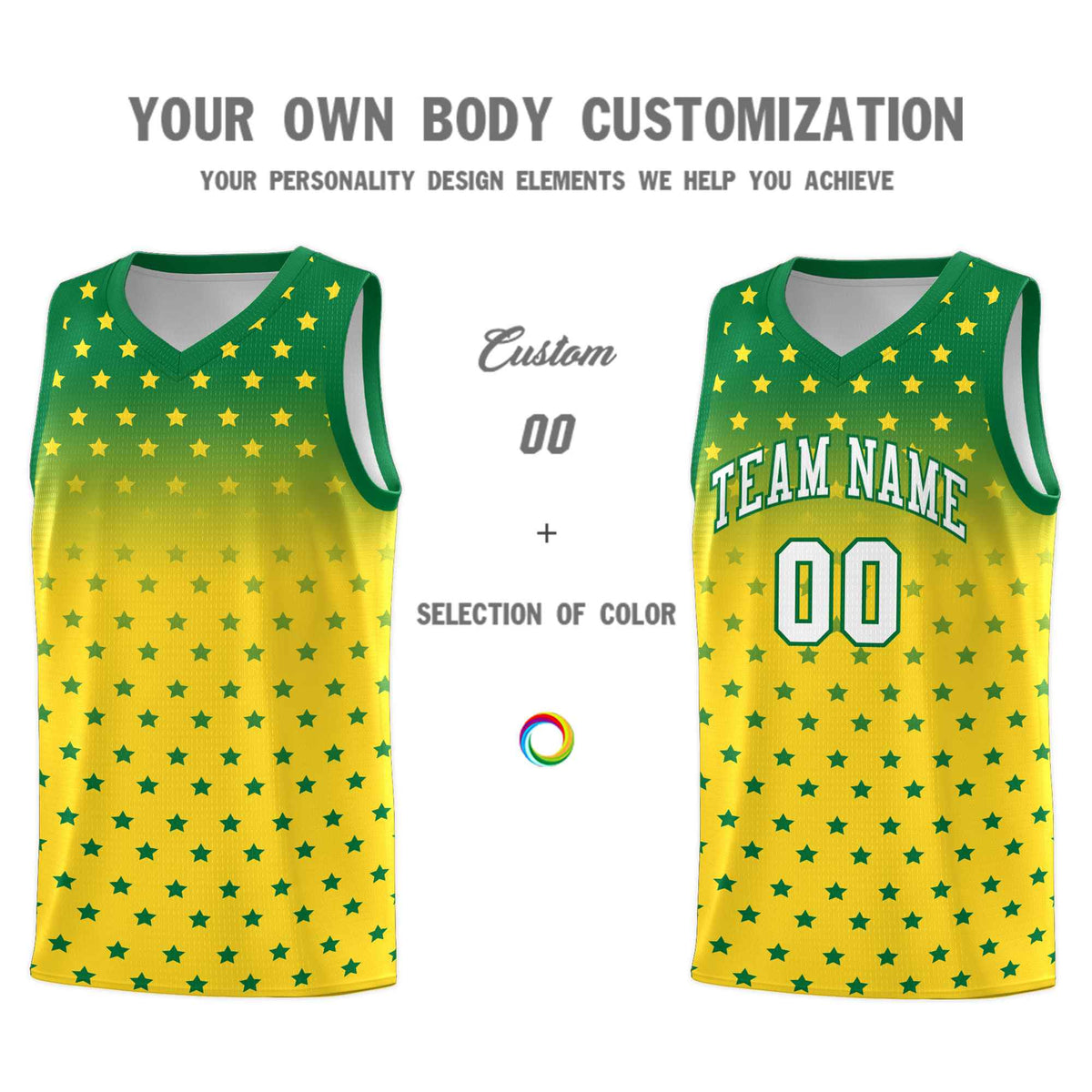 Custom Kelly Green Gold Gradient Start Pattern Basketball Jersey Sets