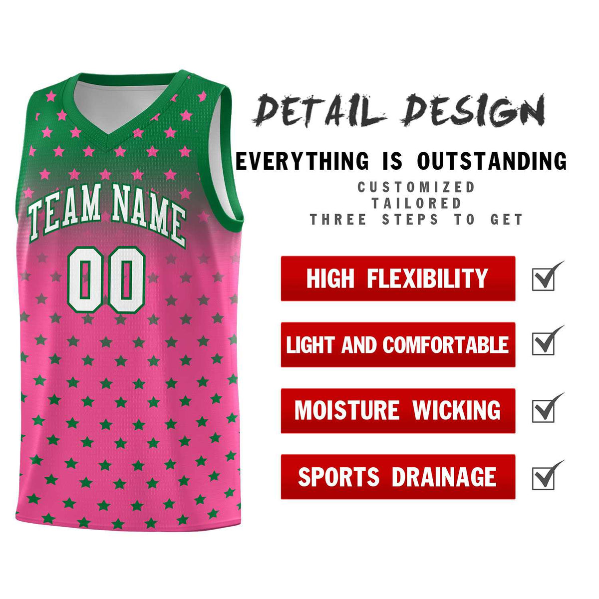 Custom Kelly Green Pink Gradient Start Pattern Basketball Jersey Sets