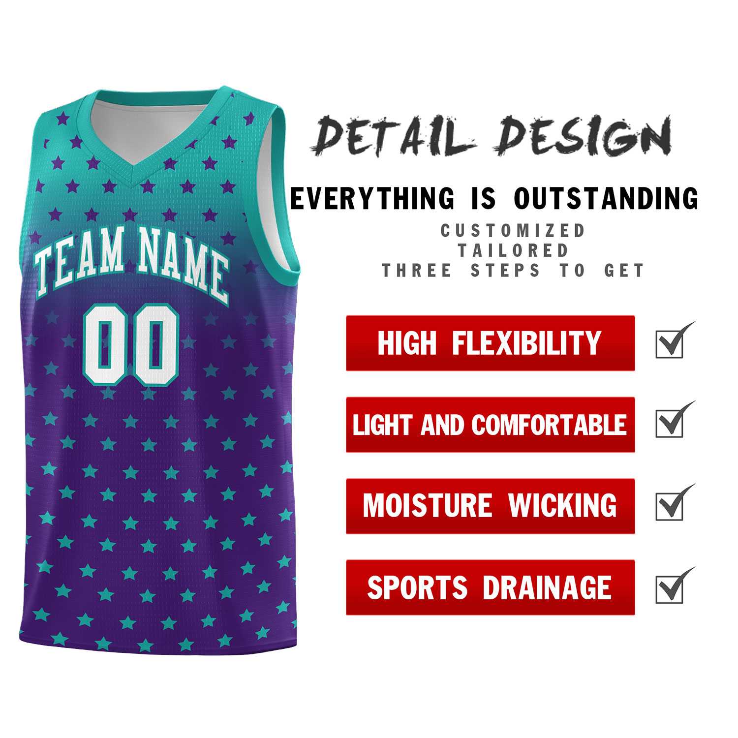 Custom Aqua Purple Gradient Start Pattern Basketball Jersey Sets