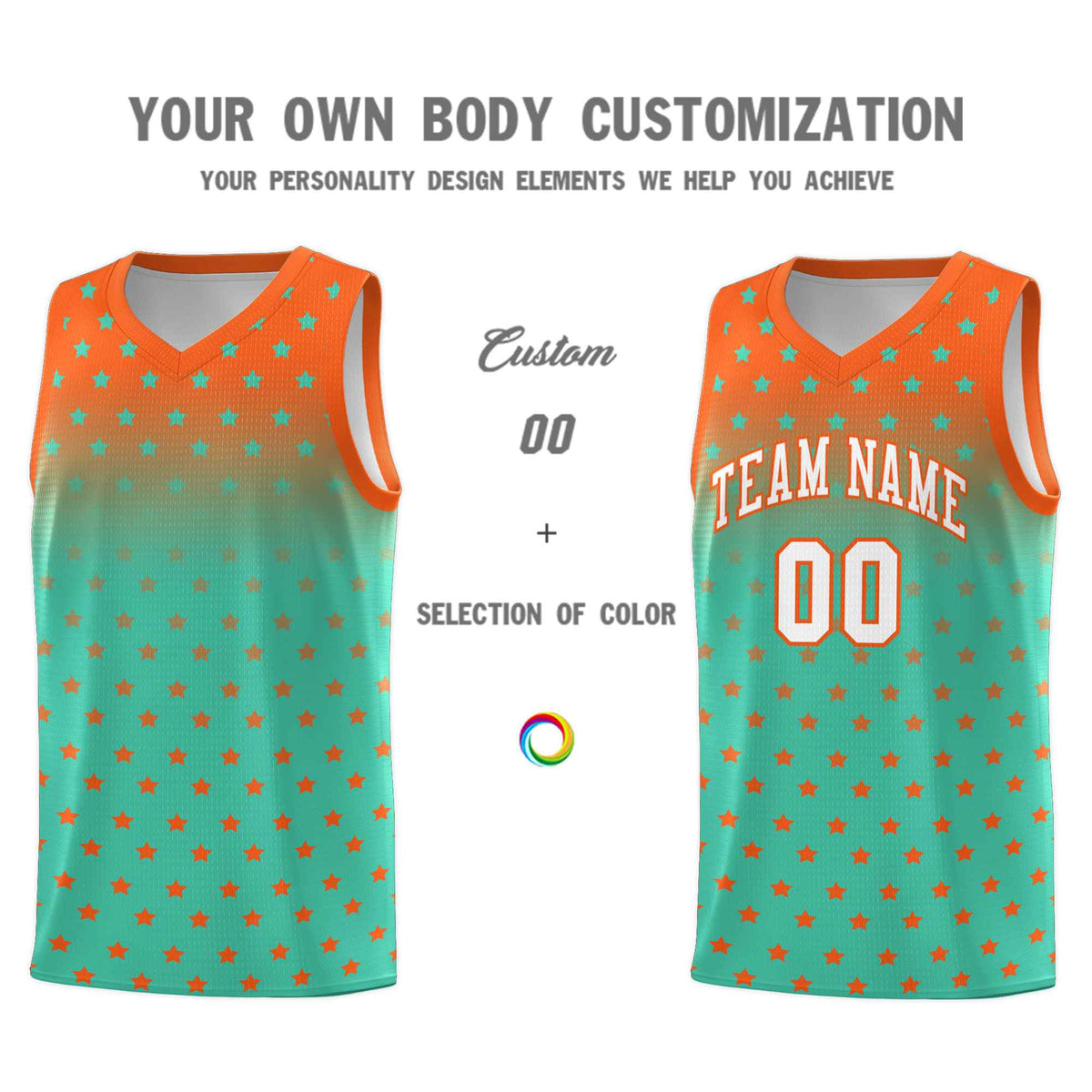 Custom Orange Aqua Gradient Start Pattern Basketball Jersey Sets