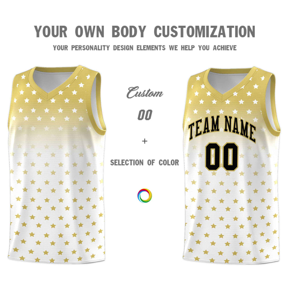 Custom Old Gold White Gradient Start Pattern Basketball Jersey Sets