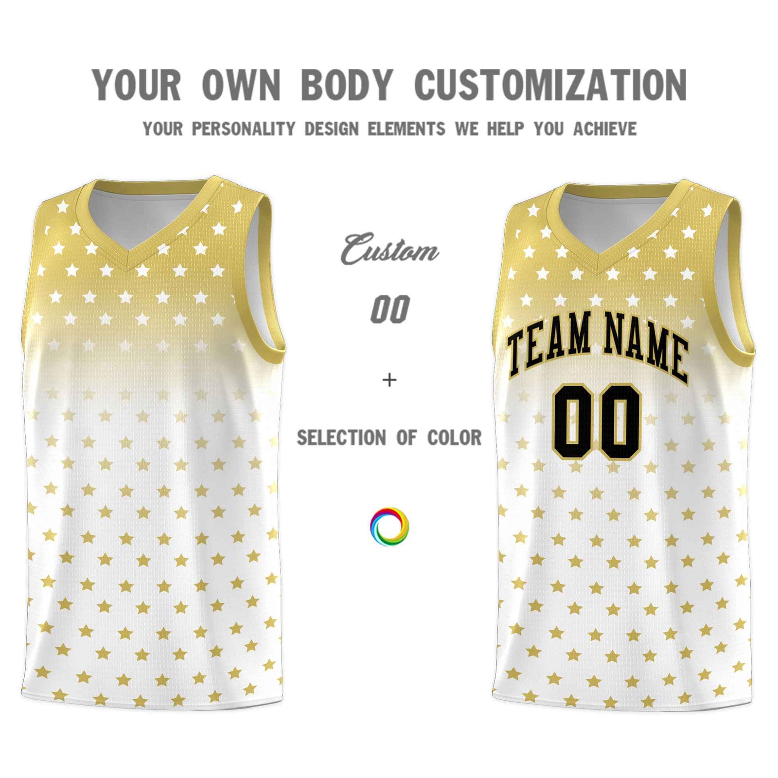 Custom Old Gold White Gradient Start Pattern Basketball Jersey Sets