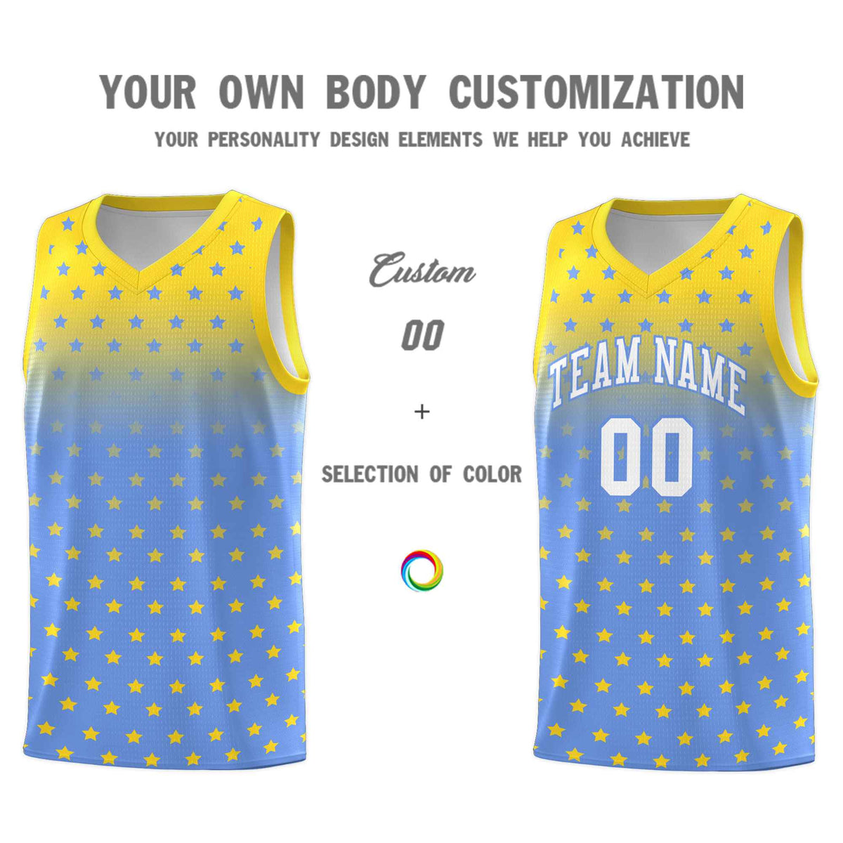 Custom Gold Light Blue Gradient Start Pattern Basketball Jersey Sets