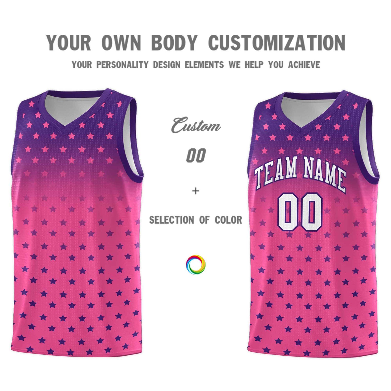 Custom Purple Pink Gradient Start Pattern Basketball Jersey Sets