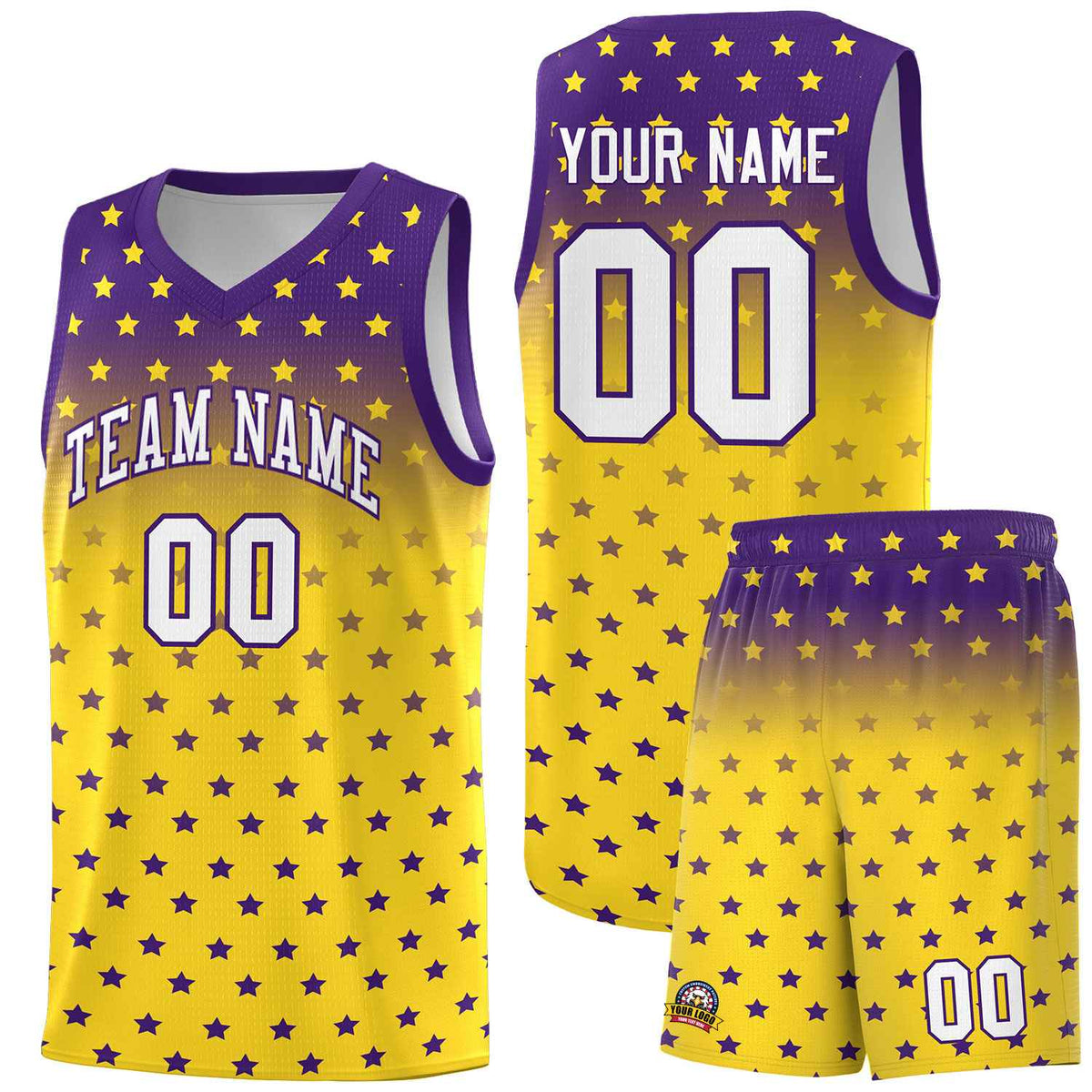 Custom Purple Gold Gradient Start Pattern Basketball Jersey Sets