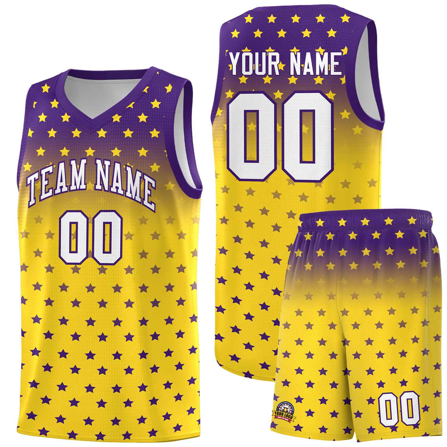 Custom Purple Gold Gradient Start Pattern Basketball Jersey Sets
