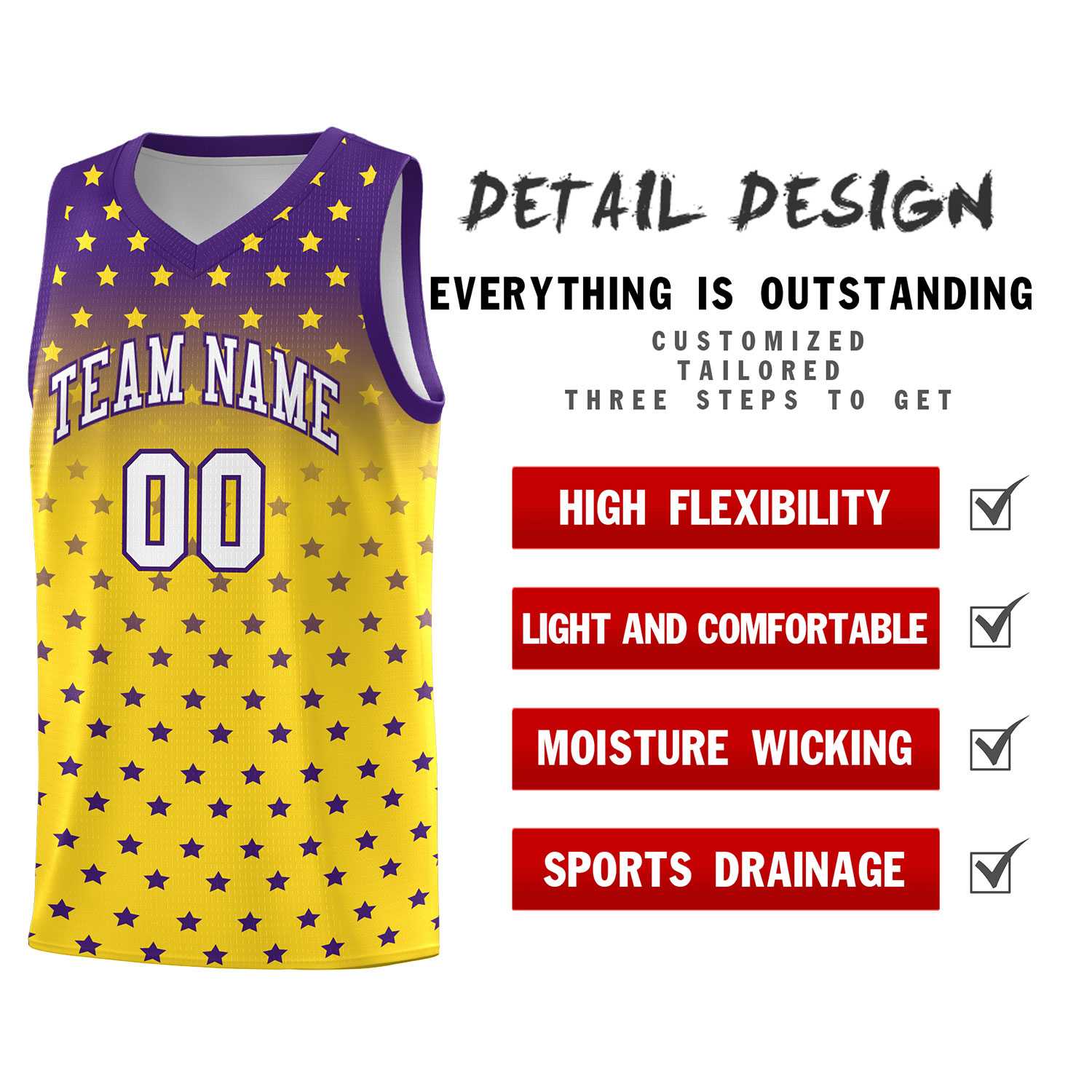 Custom Purple Gold Gradient Start Pattern Basketball Jersey Sets