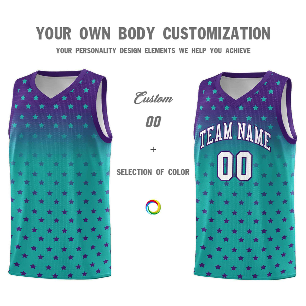 Custom Purple Aqua Gradient Start Pattern Basketball Jersey Sets