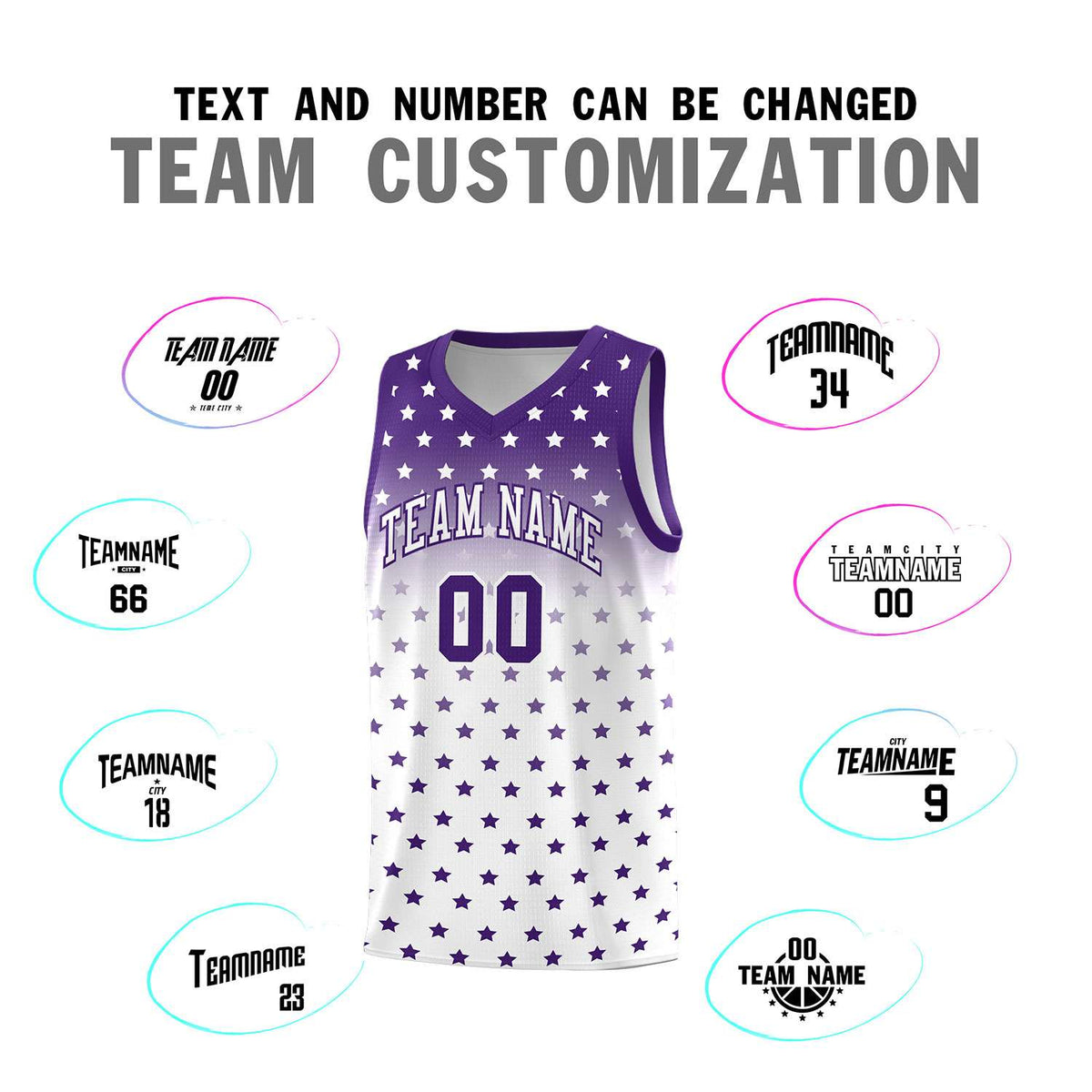 Custom Purple White Gradient Start Pattern Basketball Jersey Sets