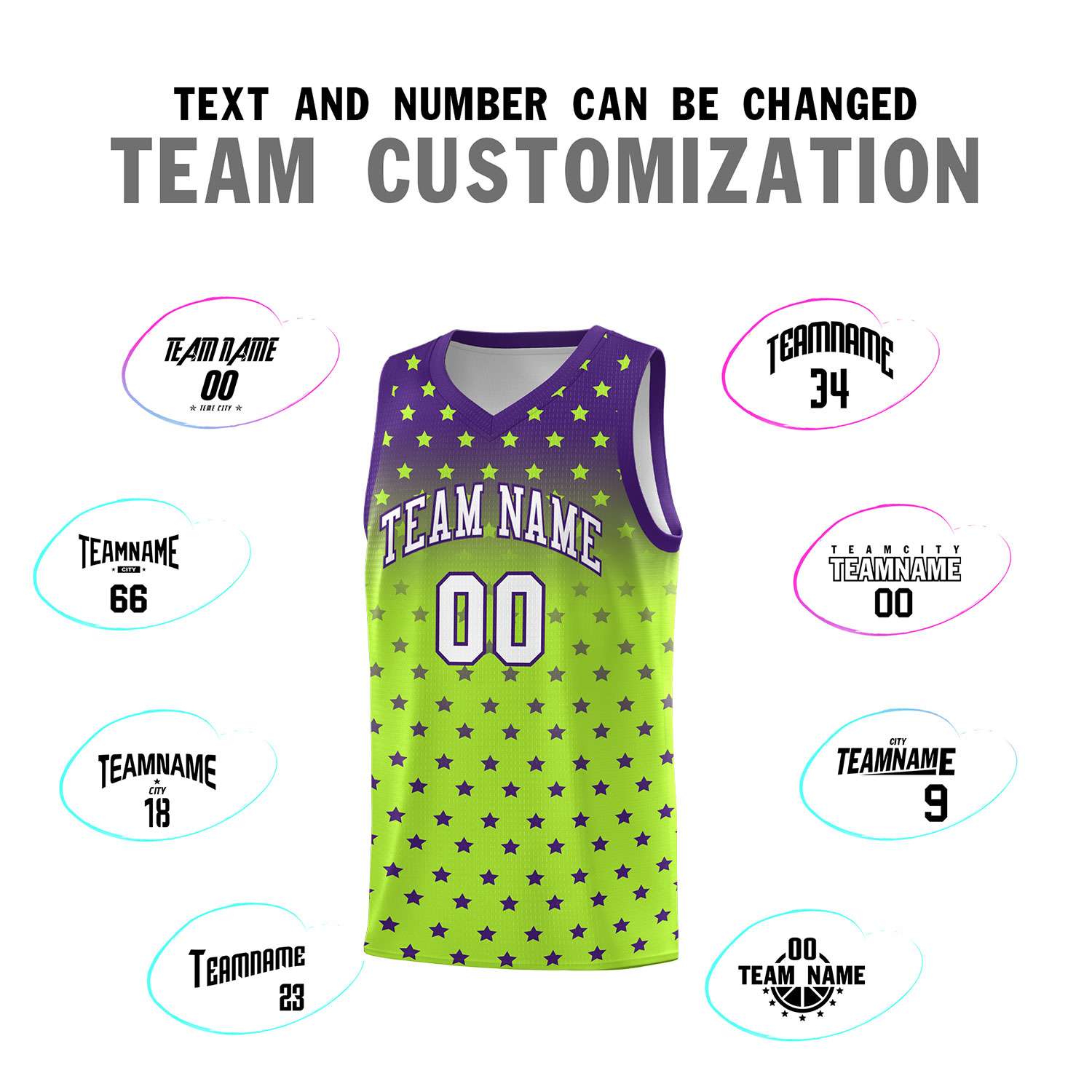 Custom Purple Light Green Gradient Start Pattern Basketball Jersey Sets