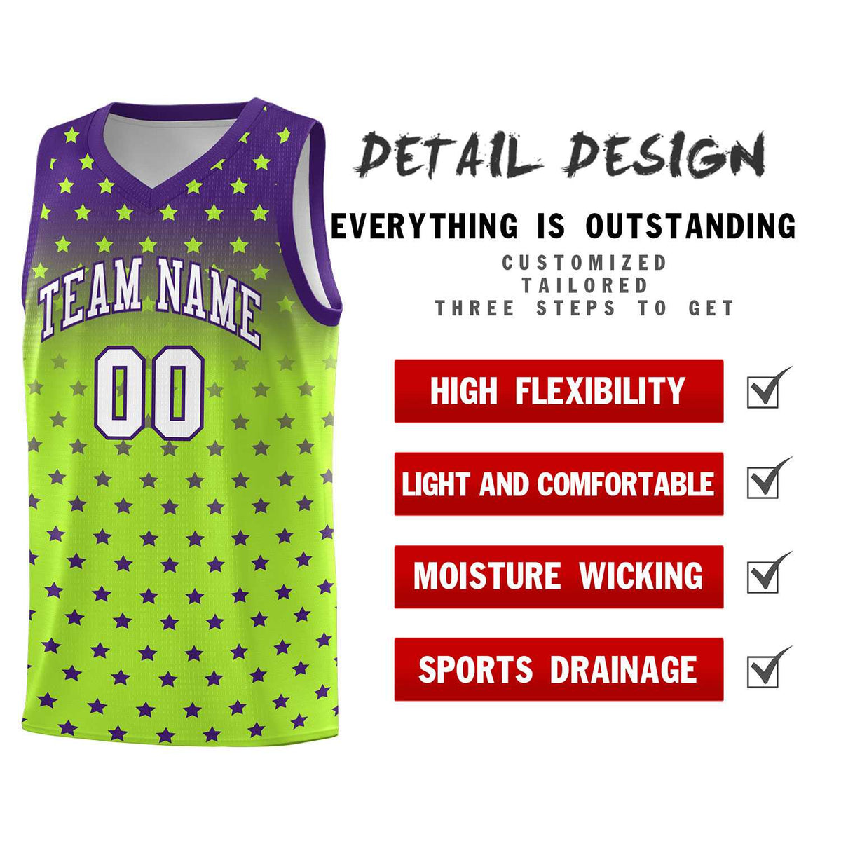 Custom Purple Light Green Gradient Start Pattern Basketball Jersey Sets