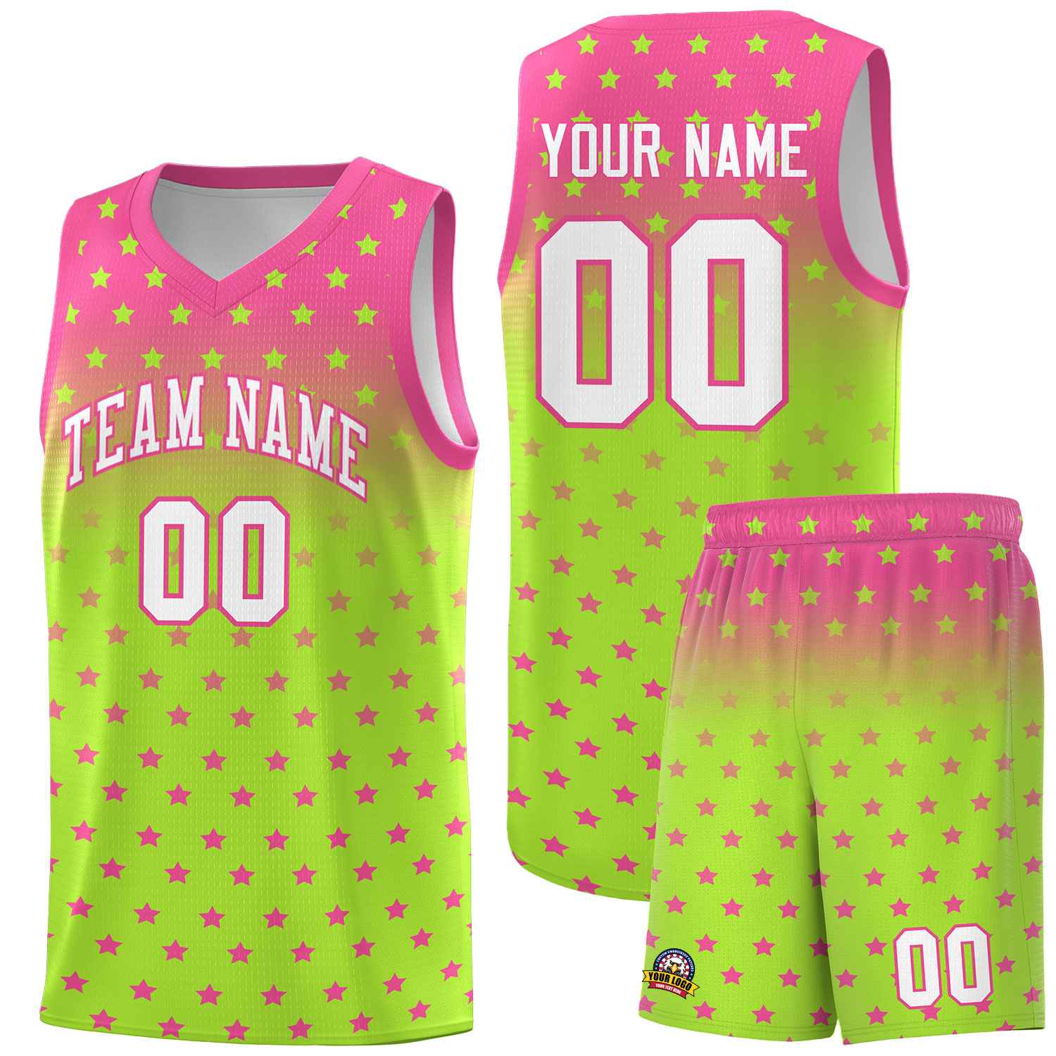 Custom Pink Light Green Gradient Start Pattern Basketball Jersey Sets