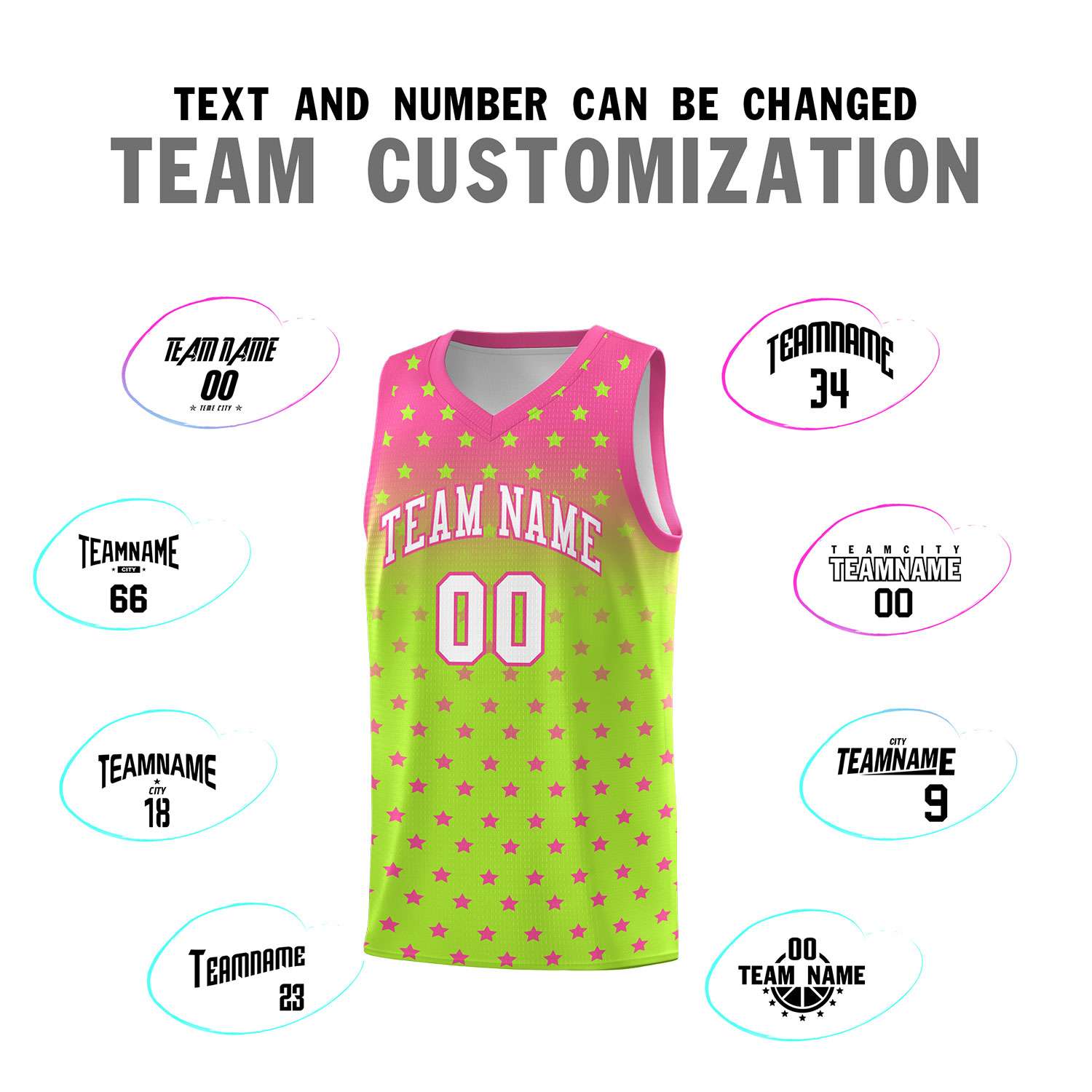 Custom Pink Light Green Gradient Start Pattern Basketball Jersey Sets