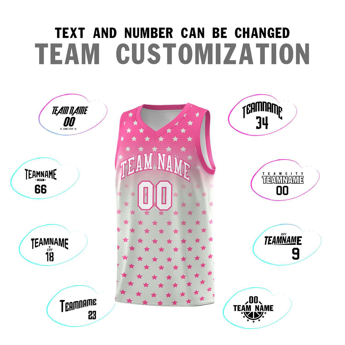 Custom Pink Gray Gradient Start Pattern Basketball Jersey Sets