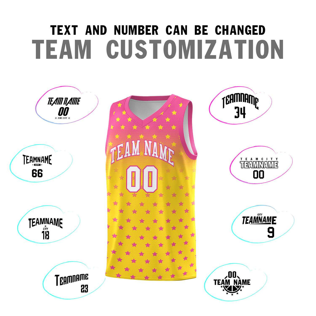 Custom Pink Gold Gradient Start Pattern Basketball Jersey Sets