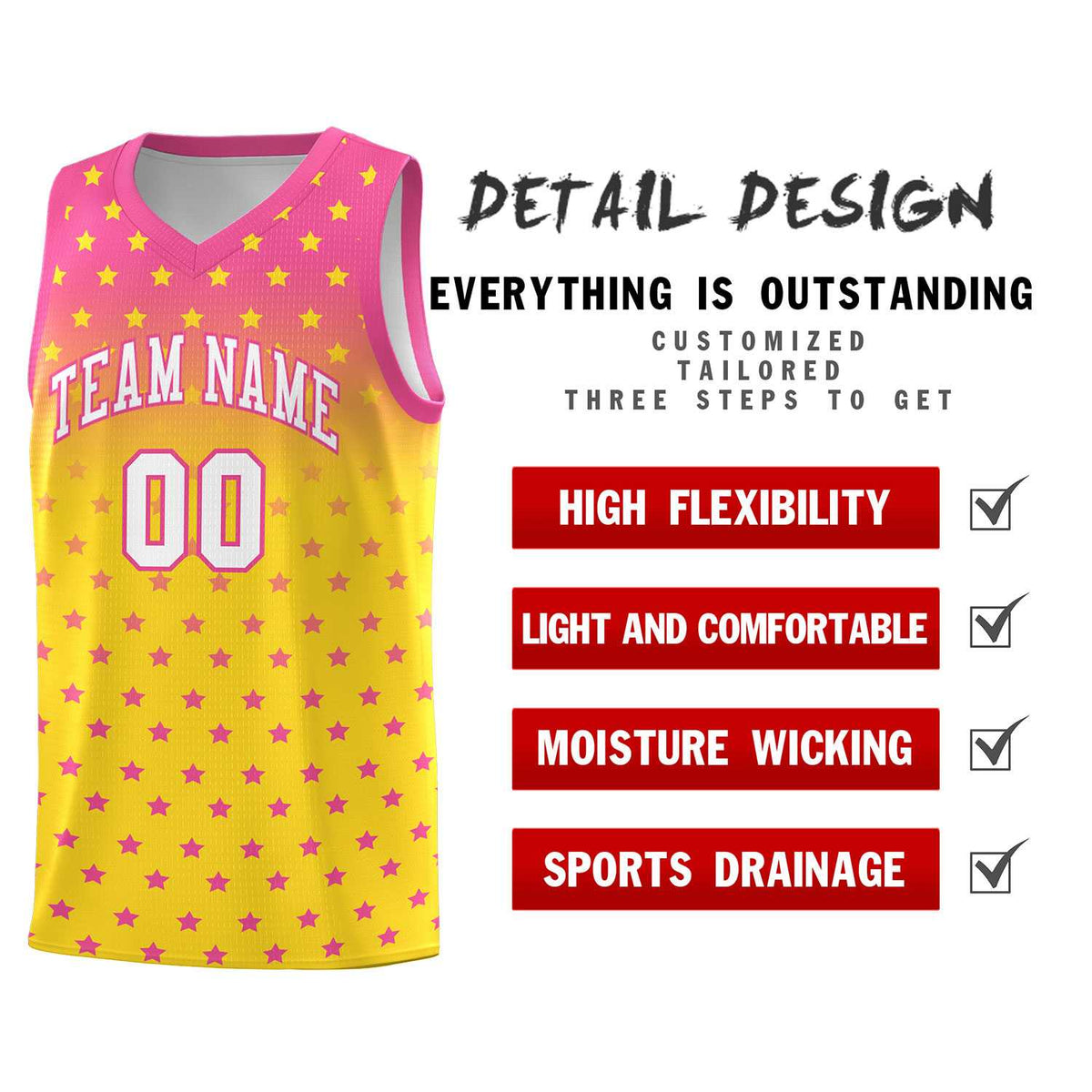 Custom Pink Gold Gradient Start Pattern Basketball Jersey Sets