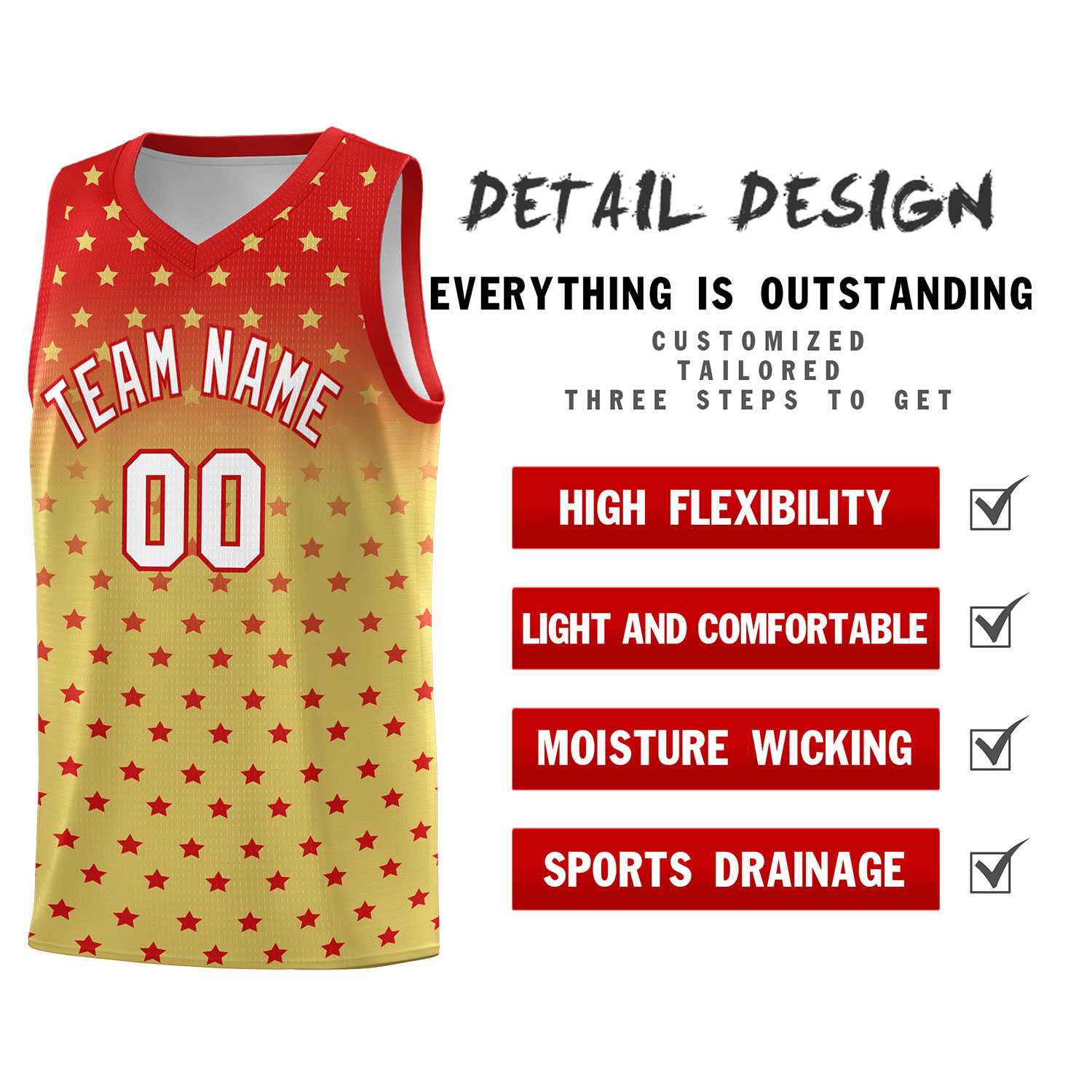 Custom Red Old Gold Gradient Start Pattern Basketball Jersey Sets