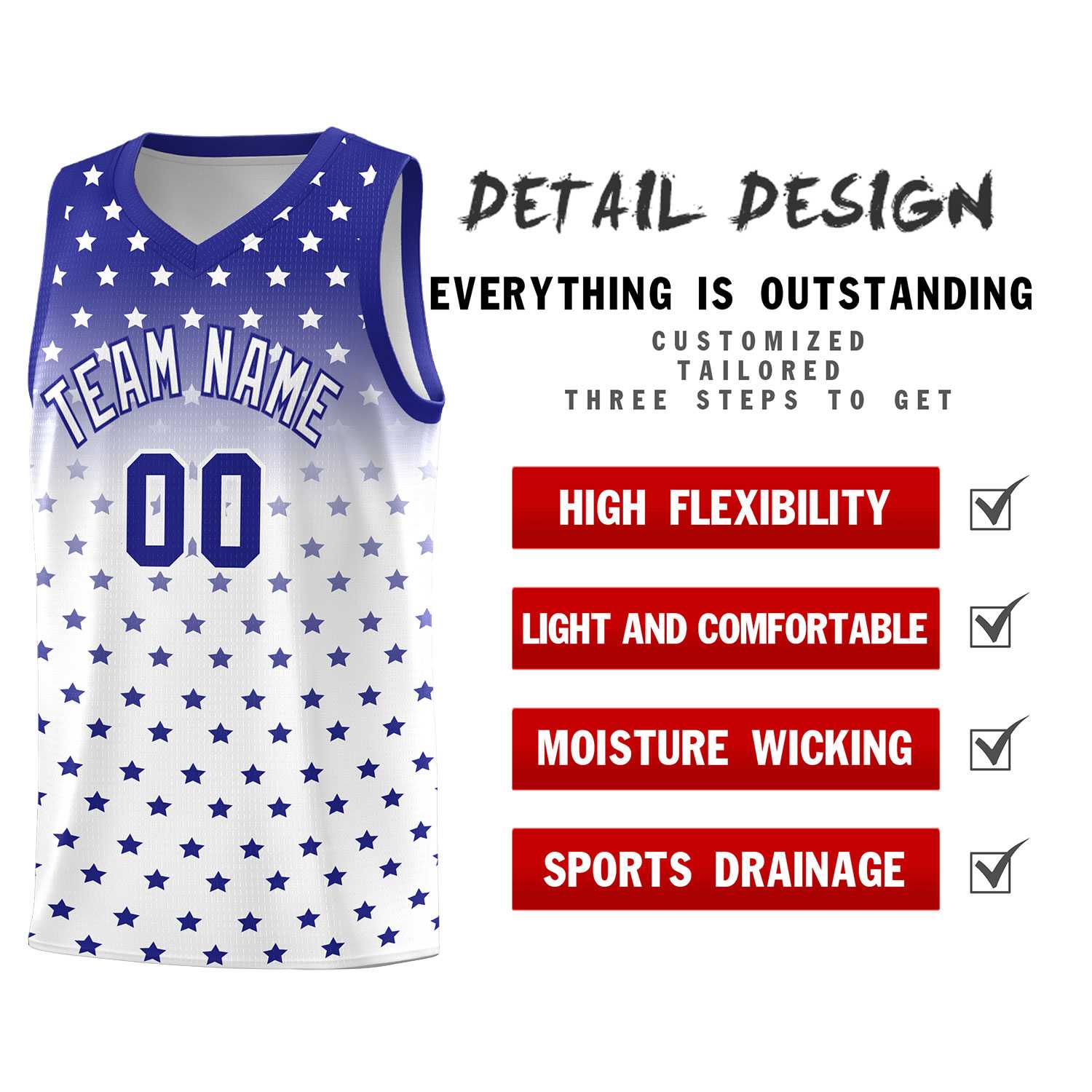 Custom Royal White Gradient Start Pattern Basketball Jersey Sets