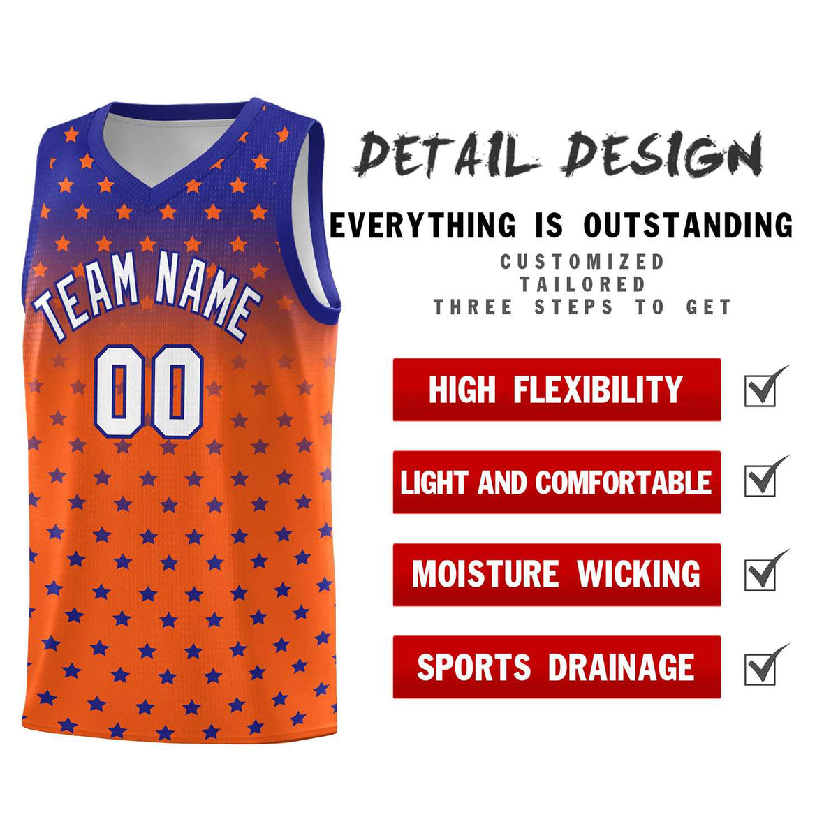 Custom Royal Orange Gradient Start Pattern Basketball Jersey Sets