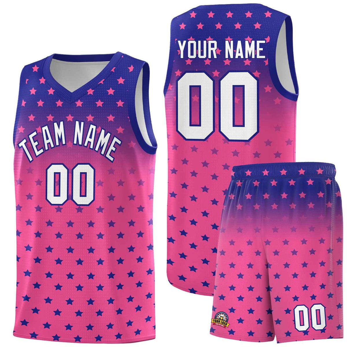 Custom Royal Pink Gradient Start Pattern Basketball Jersey Sets