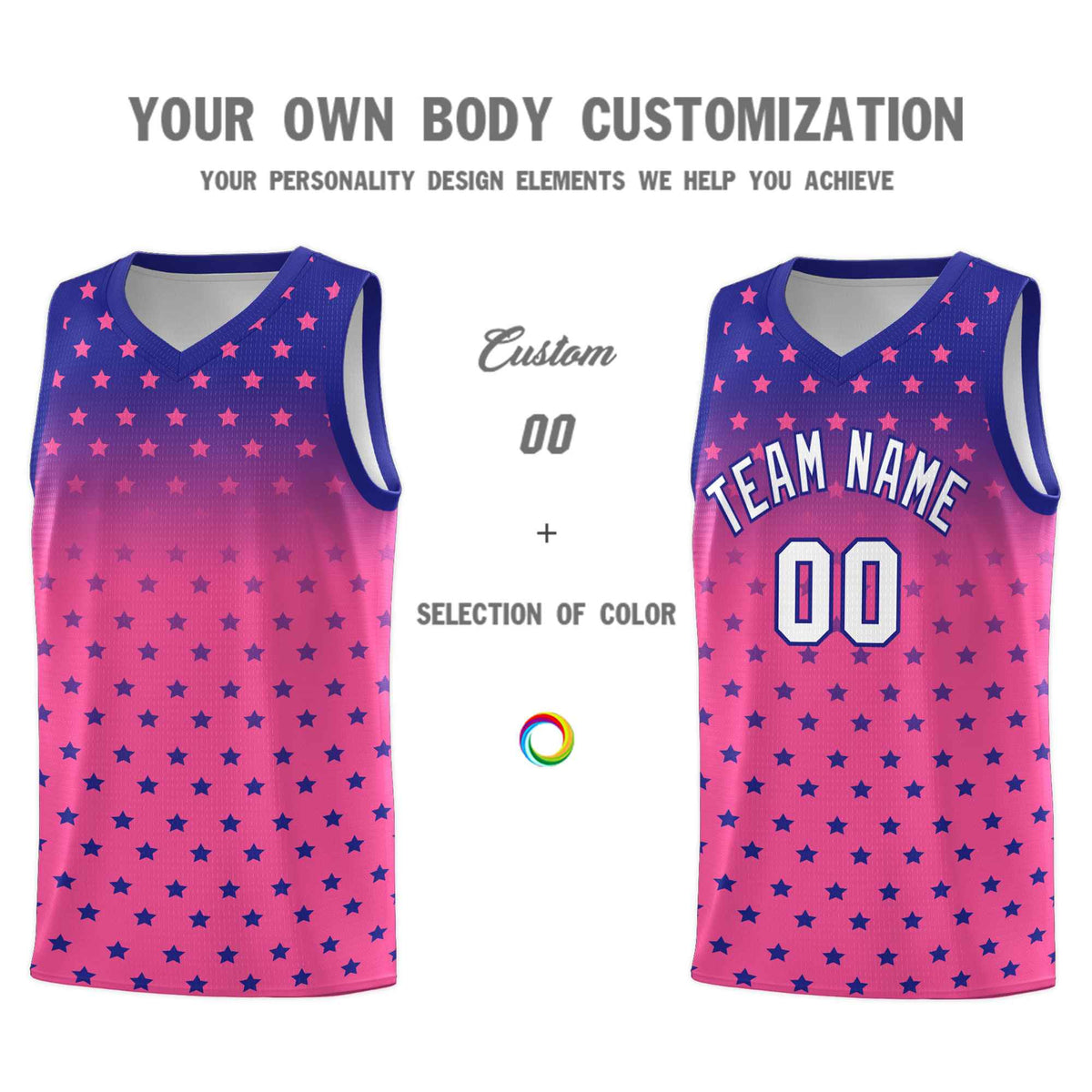 Custom Royal Pink Gradient Start Pattern Basketball Jersey Sets