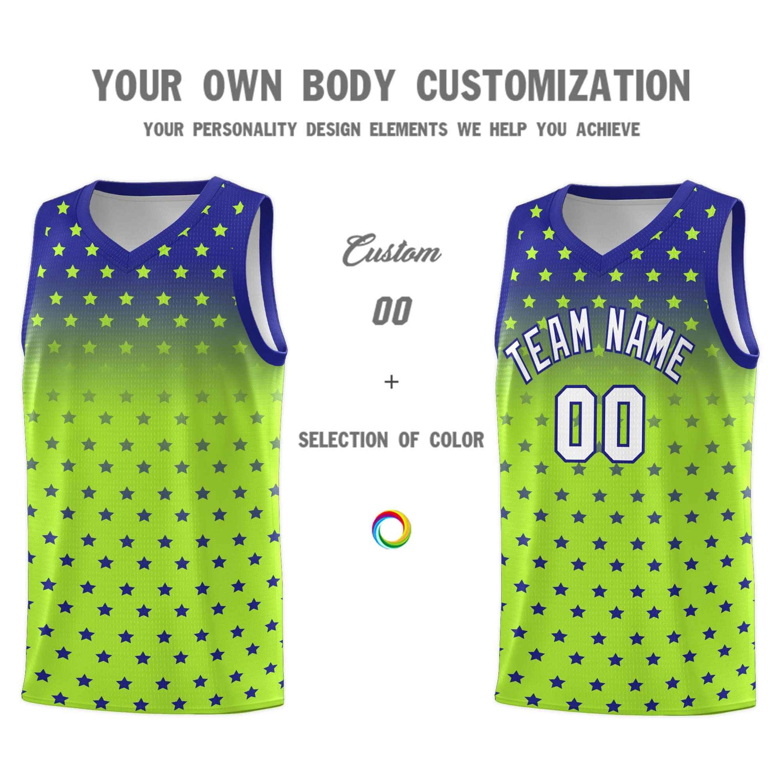 Custom Royal Light Green Gradient Start Pattern Basketball Jersey Sets