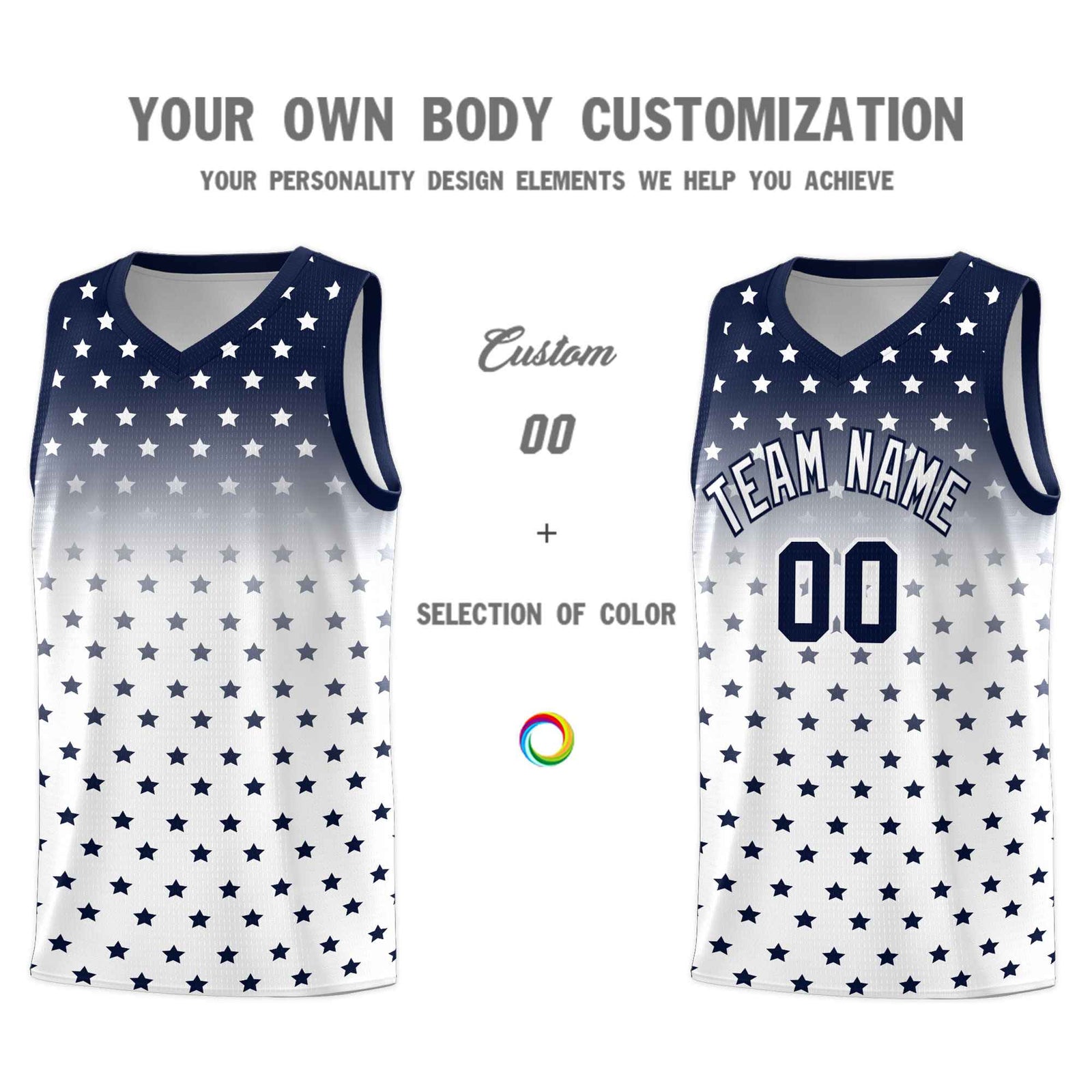 Custom Navy White Gradient Start Pattern Basketball Jersey Sets