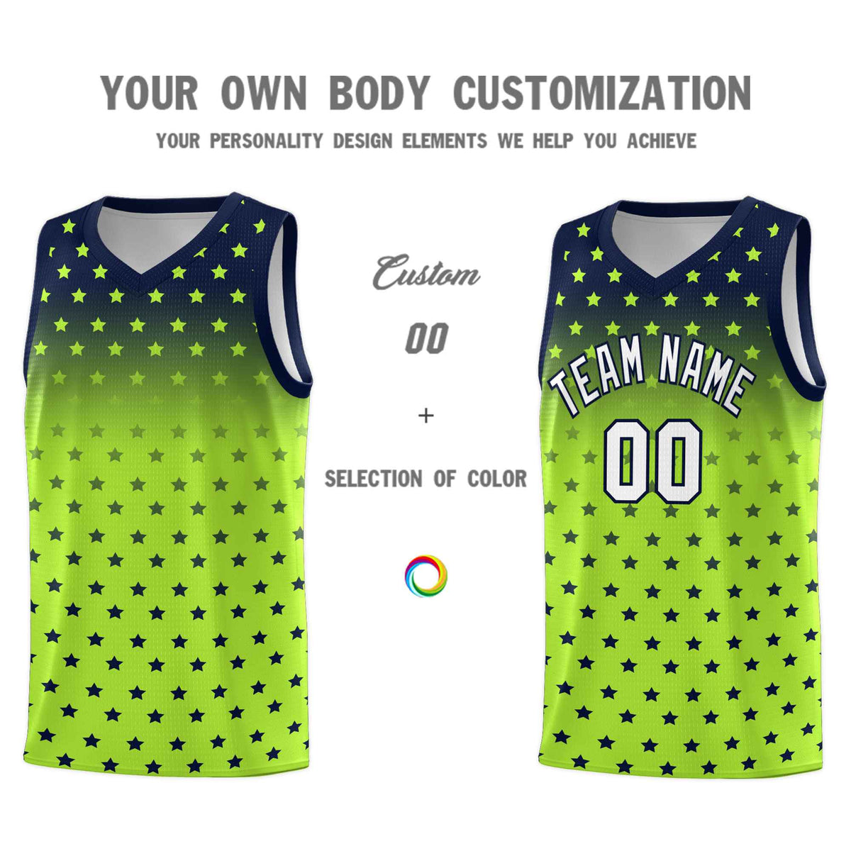 Custom Navy Light Green Gradient Start Pattern Basketball Jersey Sets