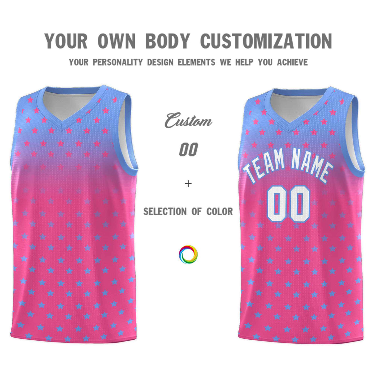 Custom Light Blue Pink Gradient Start Pattern Basketball Jersey Sets