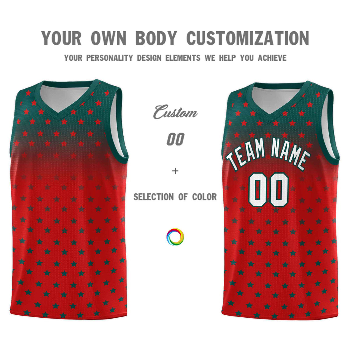 Custom Midnight Green Red Gradient Start Pattern Basketball Jersey Sets