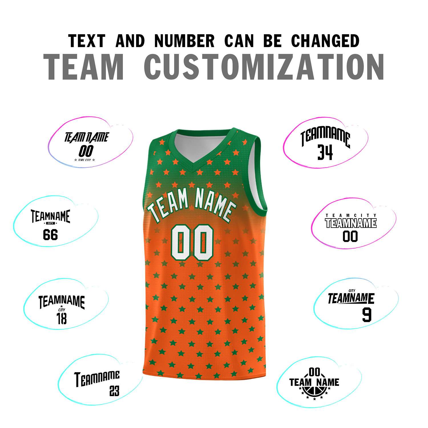 Custom Kelly Green Orange Gradient Start Pattern Basketball Jersey Sets