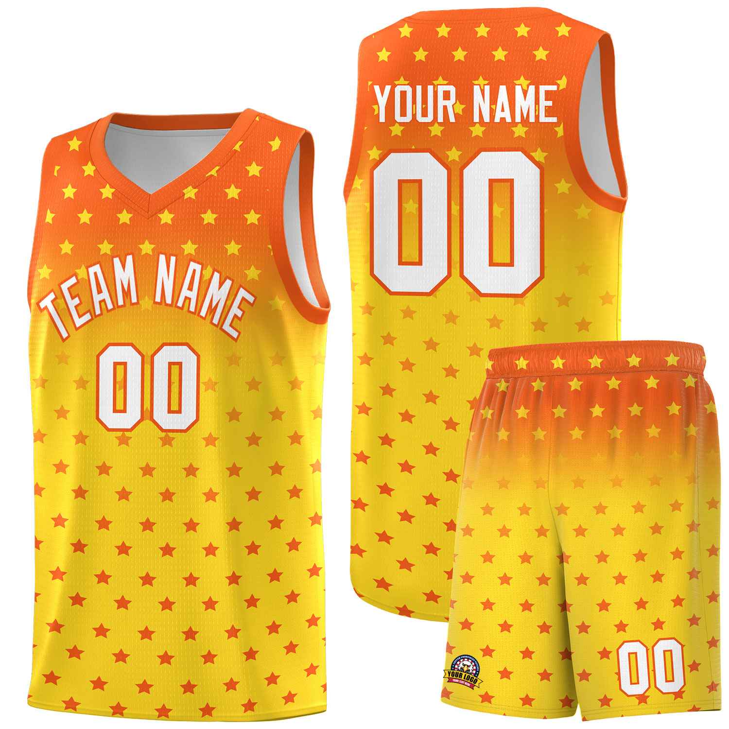 Custom Orange Gold Gradient Start Pattern Basketball Jersey Sets