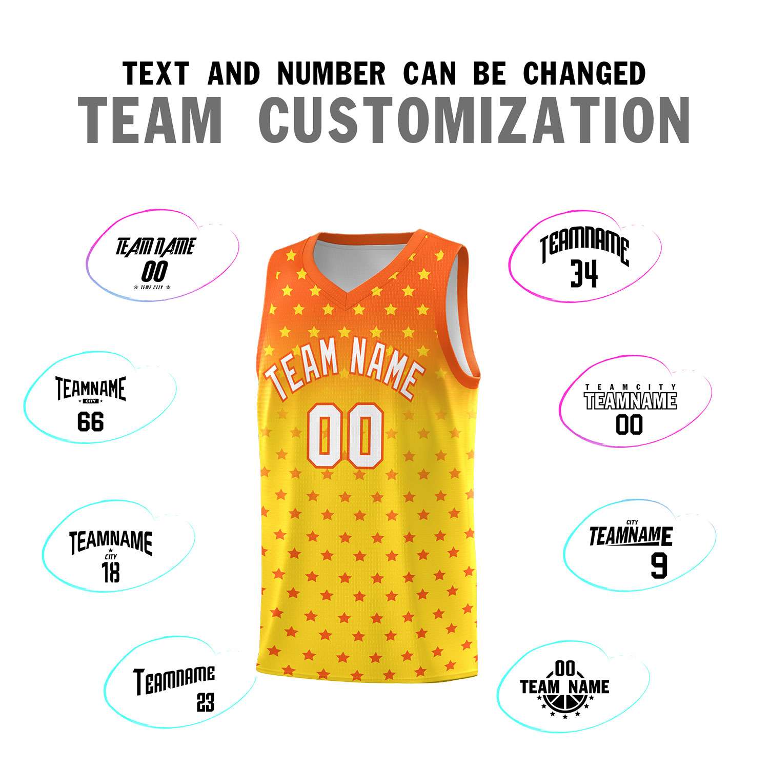 Custom Orange Gold Gradient Start Pattern Basketball Jersey Sets