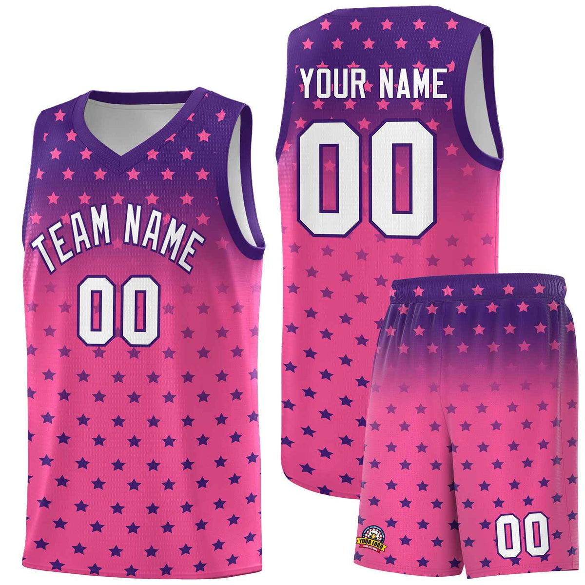 Custom Purple Pink Gradient Start Pattern Basketball Jersey Sets