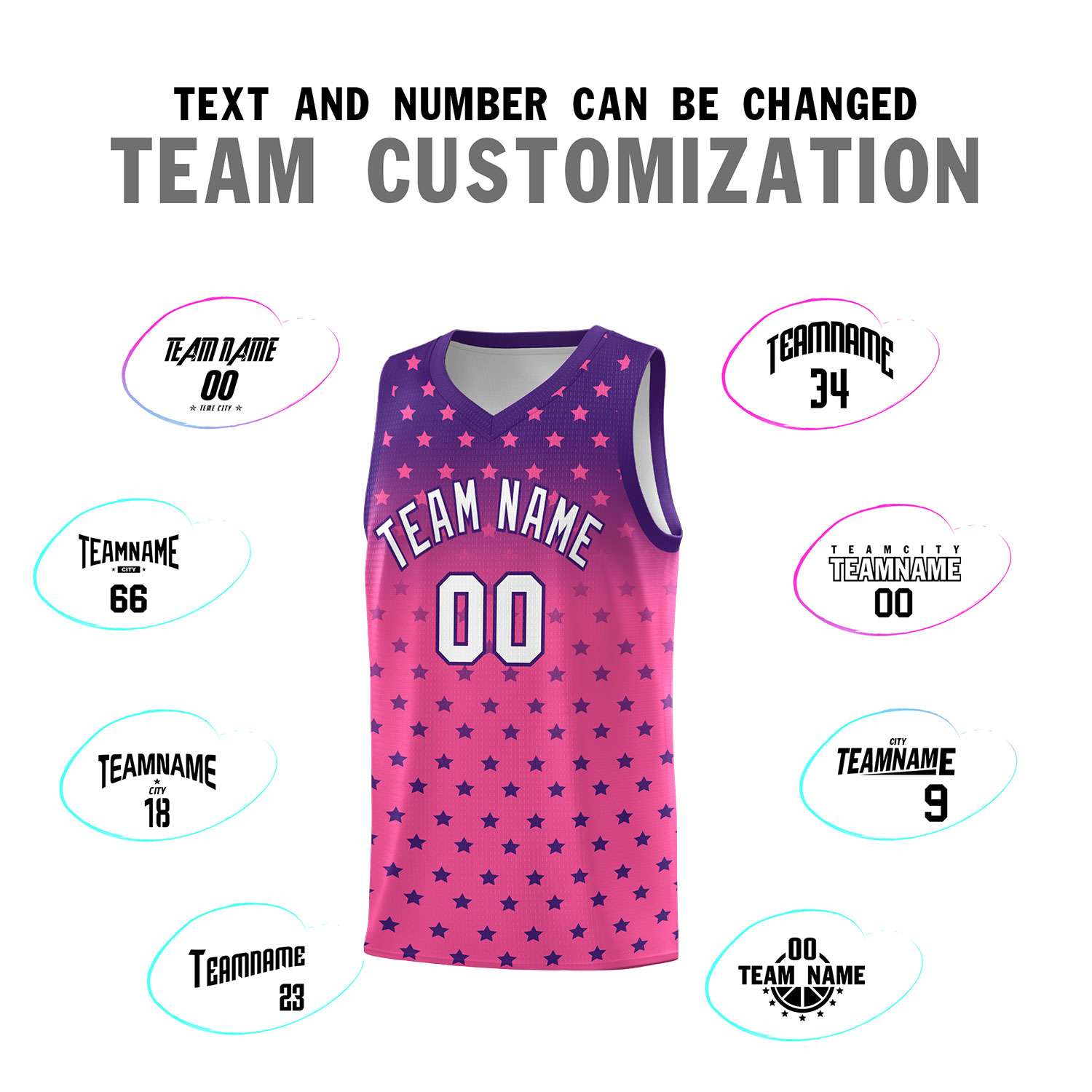 Custom Purple Pink Gradient Start Pattern Basketball Jersey Sets