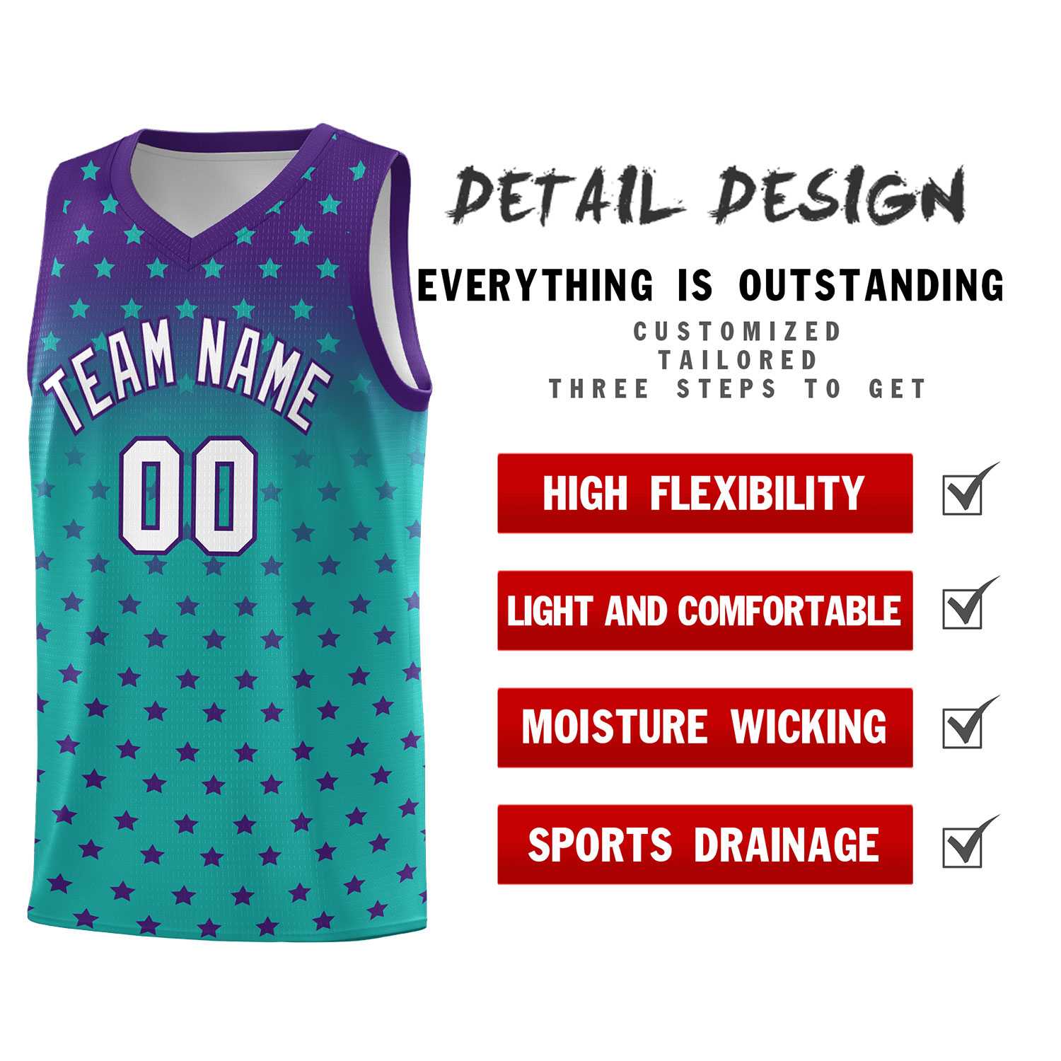 Custom Purple Aqua Gradient Start Pattern Basketball Jersey Sets