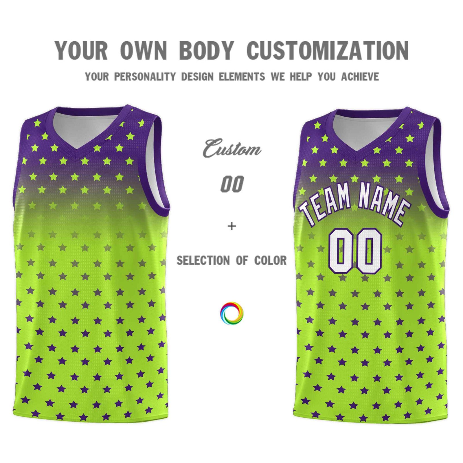 Custom Purple Light Green Gradient Start Pattern Basketball Jersey Sets