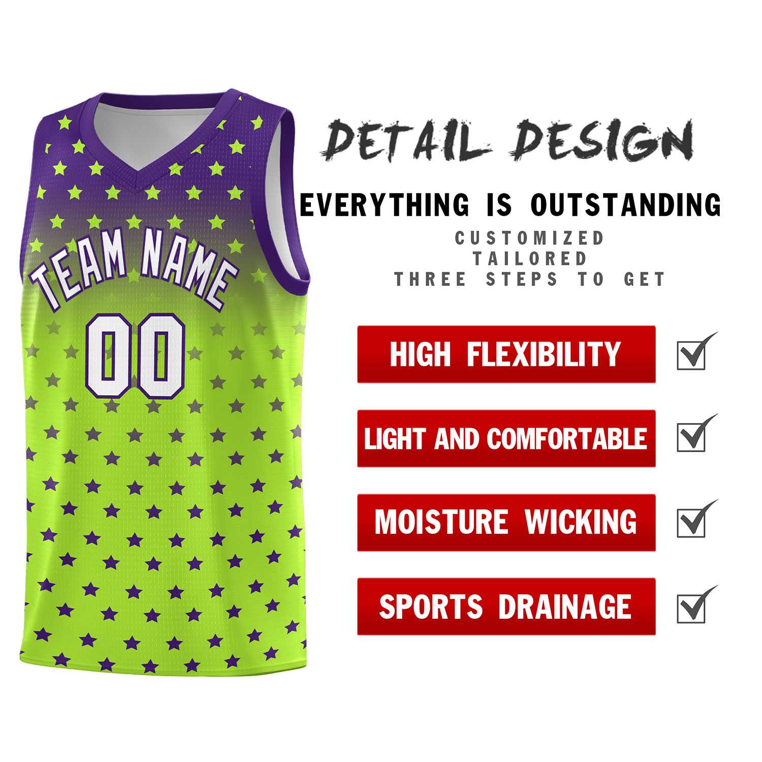 Custom Purple Light Green Gradient Start Pattern Basketball Jersey Sets