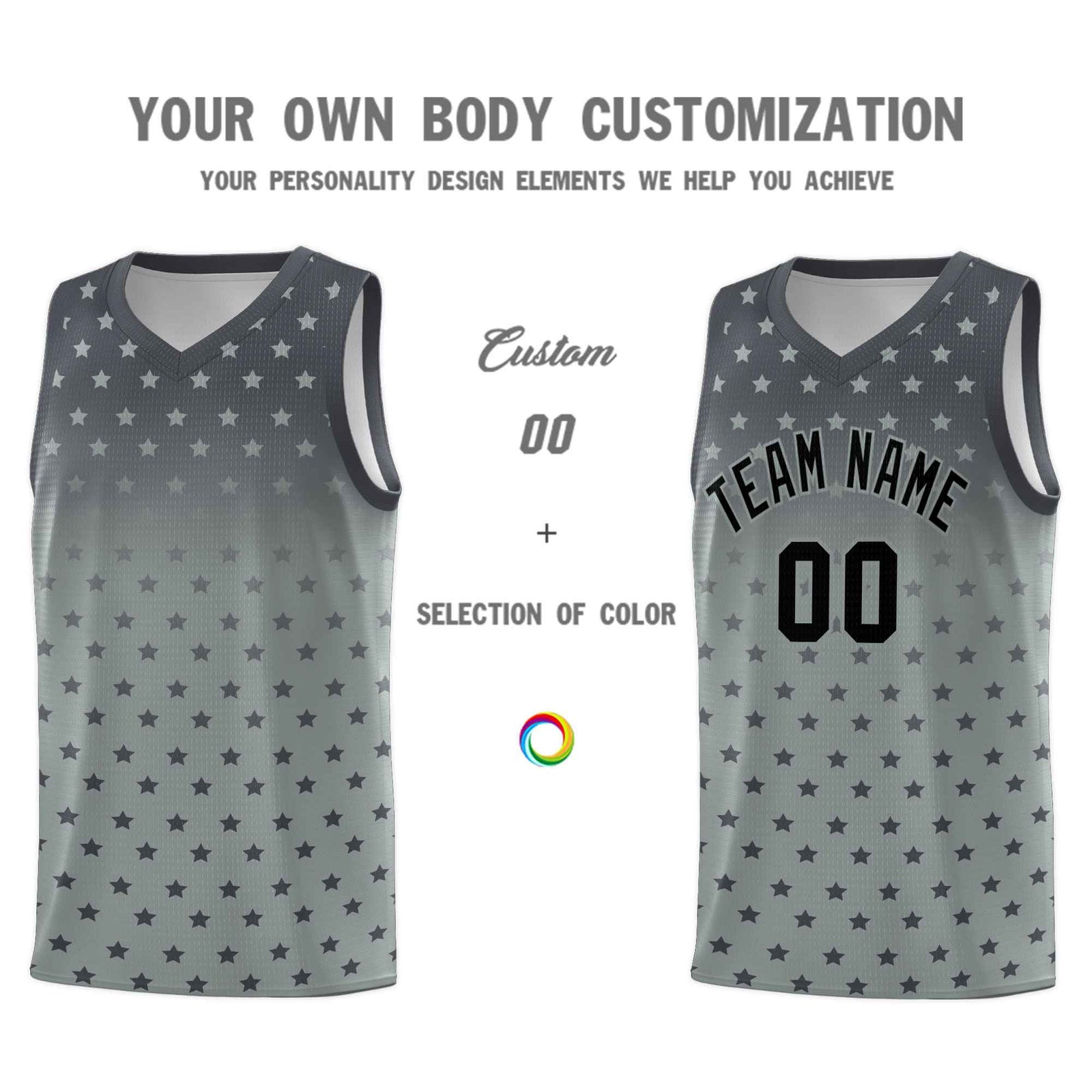 Custom Dark Gray Silver Gradient Start Pattern Basketball Jersey Sets