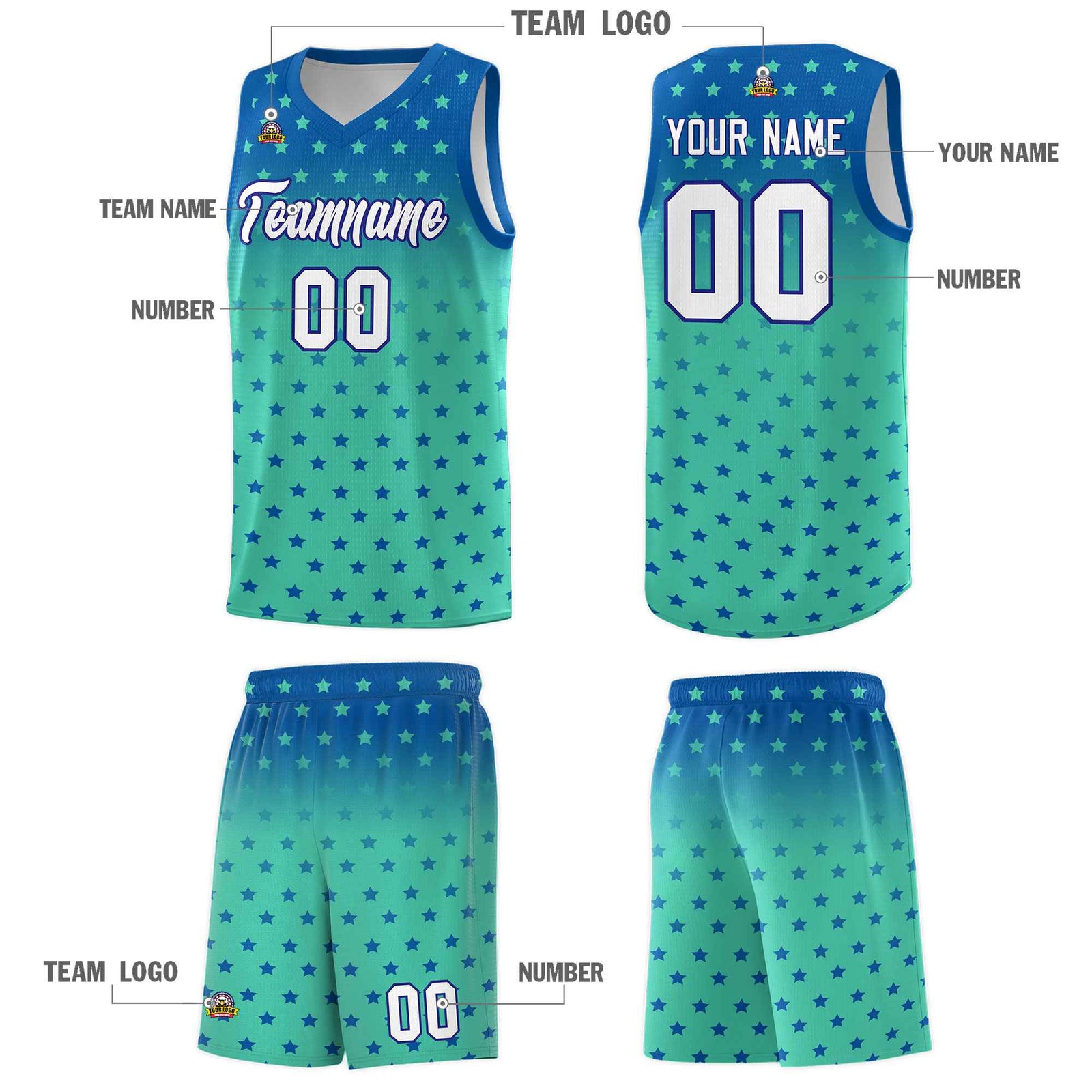 Custom Royal Bright Green Gradient Start Pattern Basketball Jersey Sets